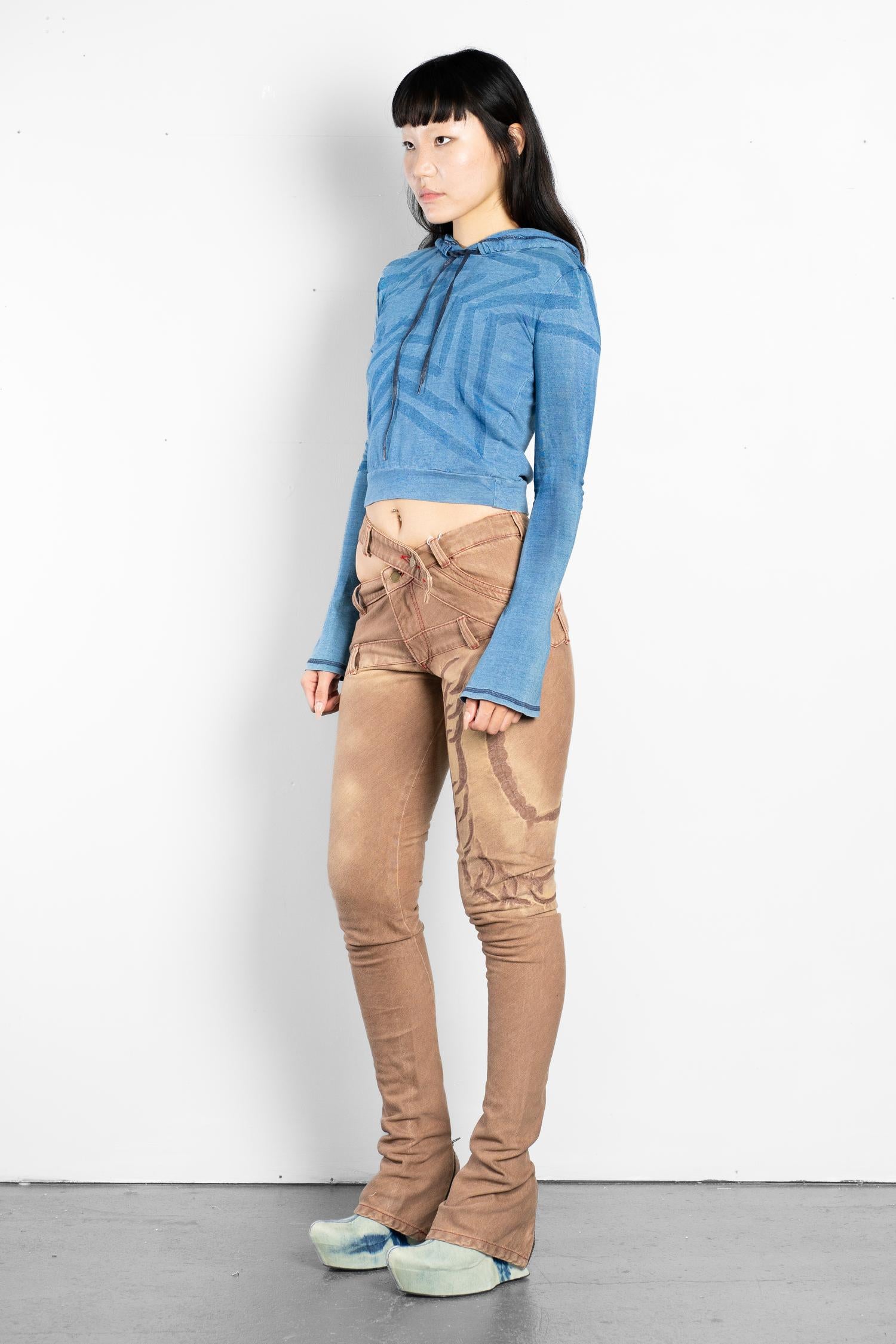 Skinny bias cut jeans with back zips