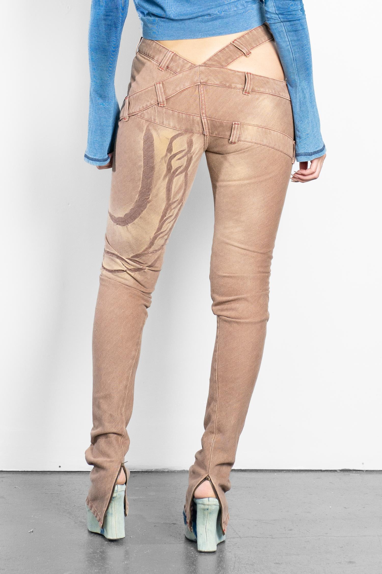 Skinny bias cut jeans with back zips