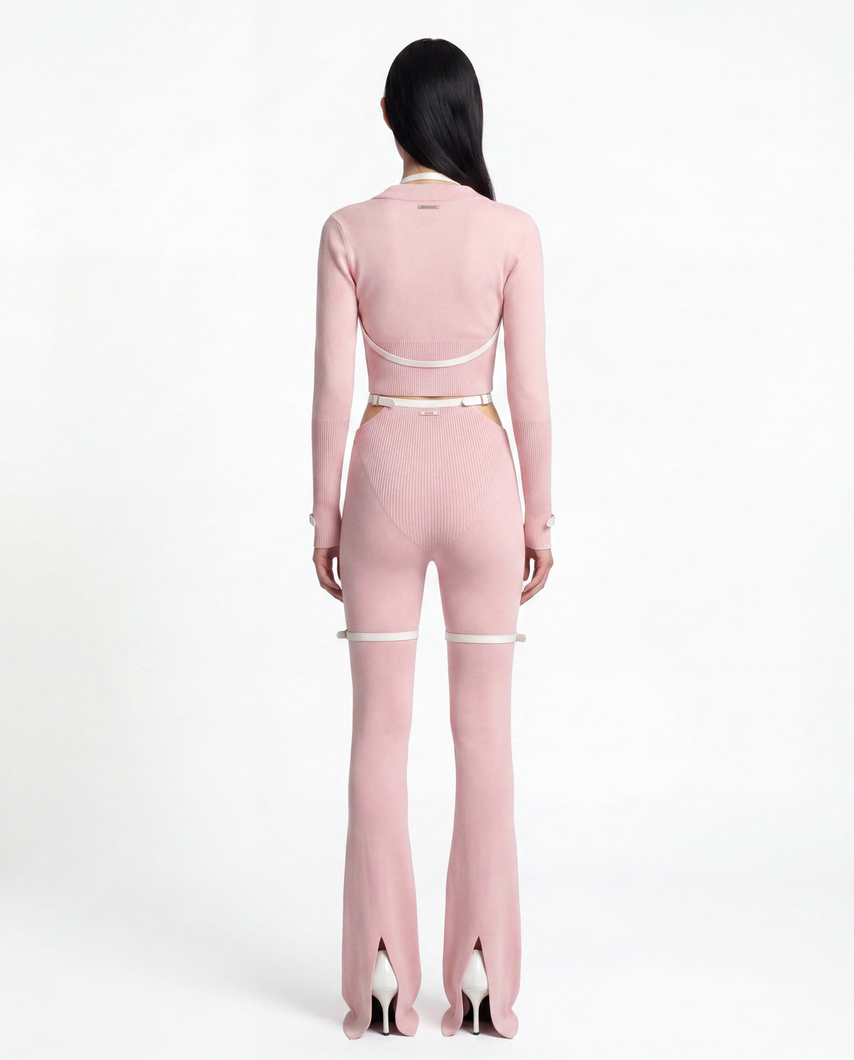 Nocturne knit pants with patent leather belt baby pink