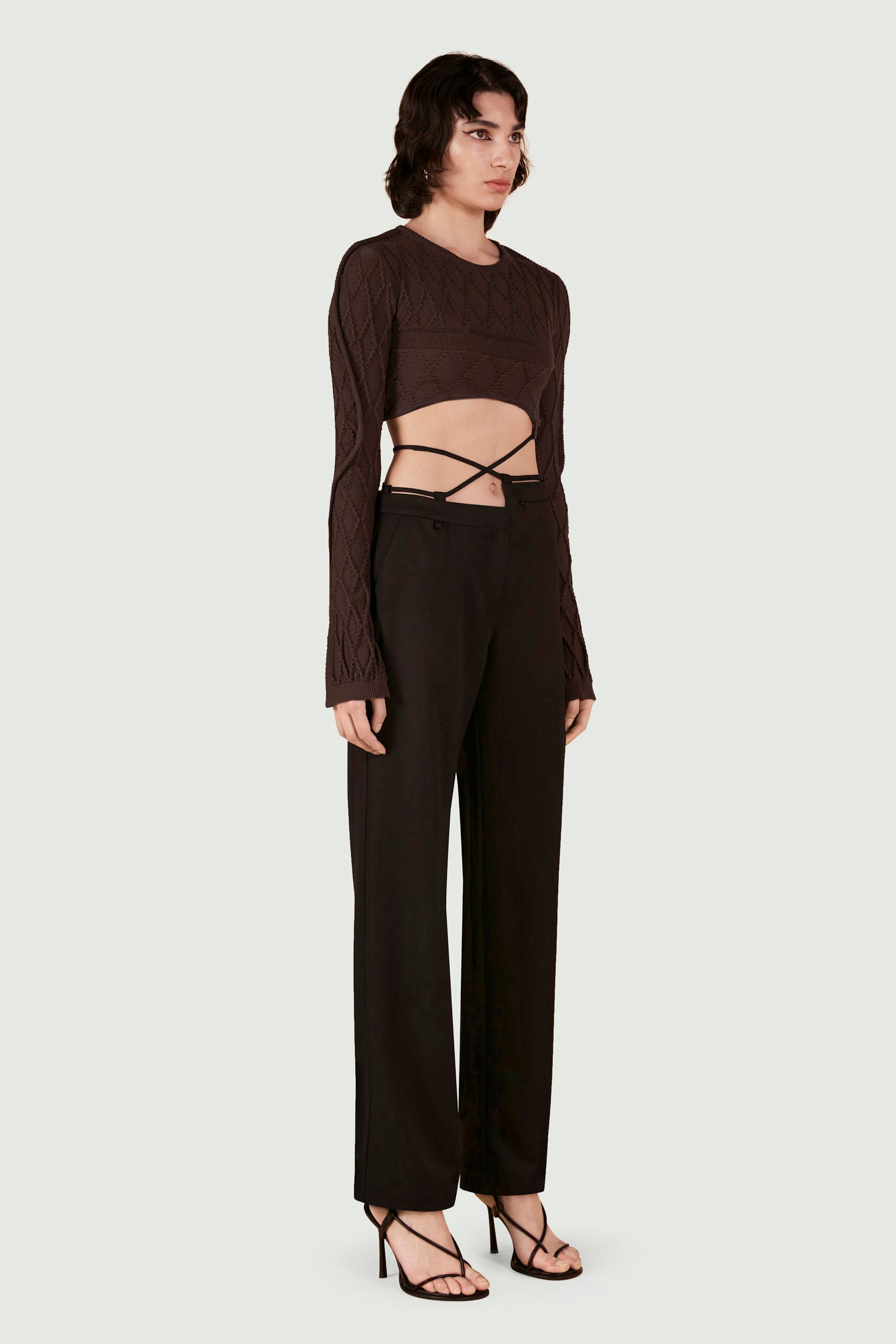 Asymmetric waist pants black