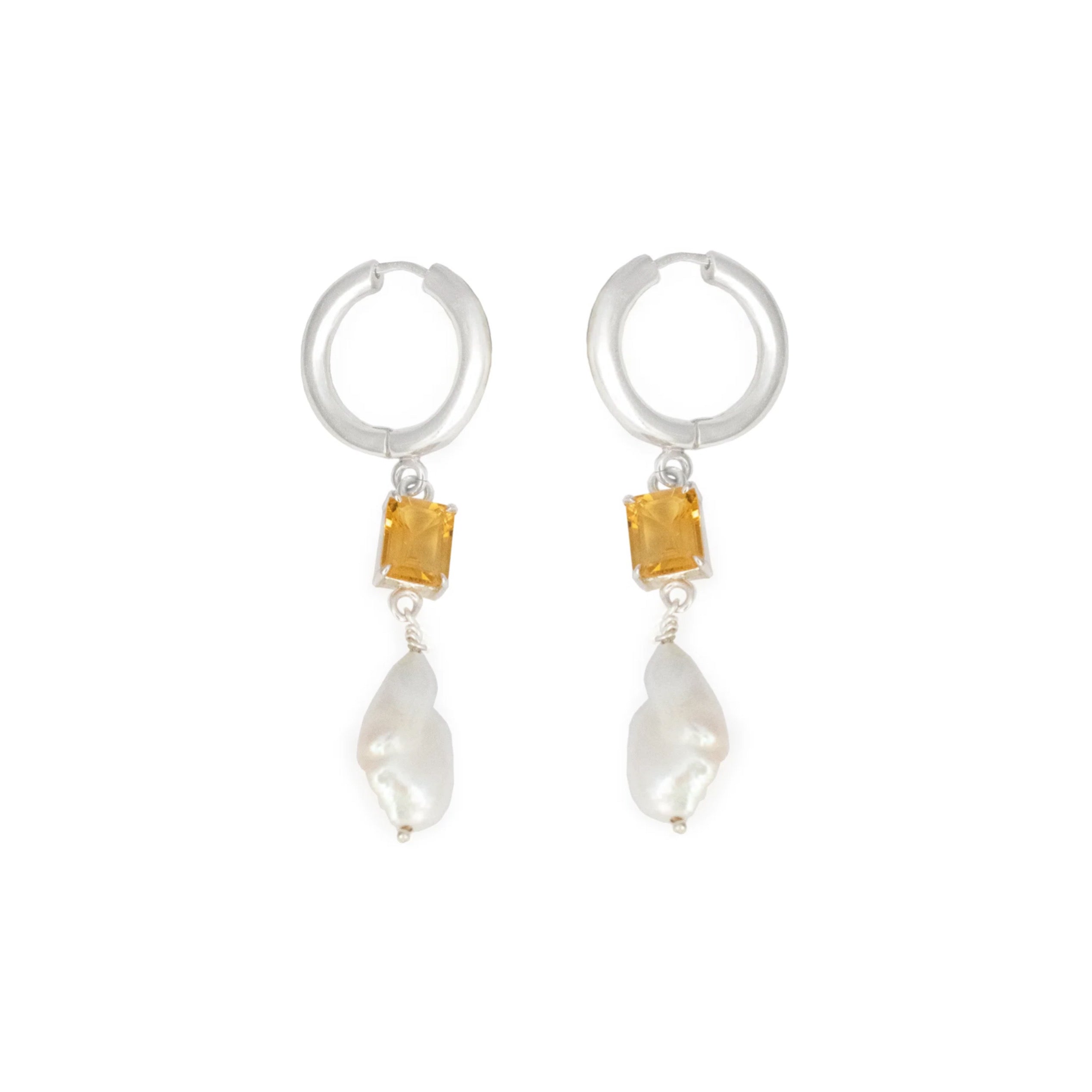 Lemon quartz & pearl loa hoop