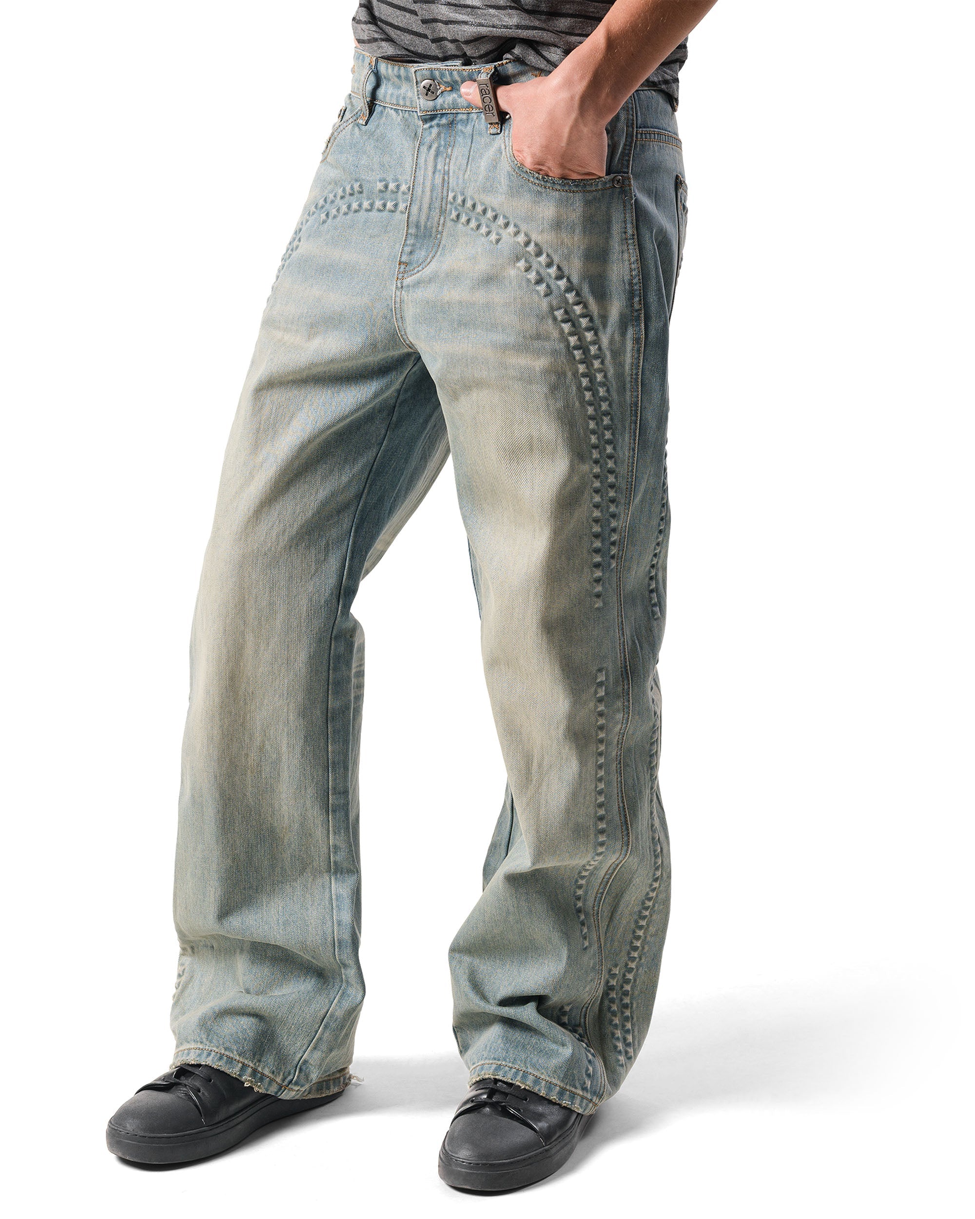 Pyramid embossed denim