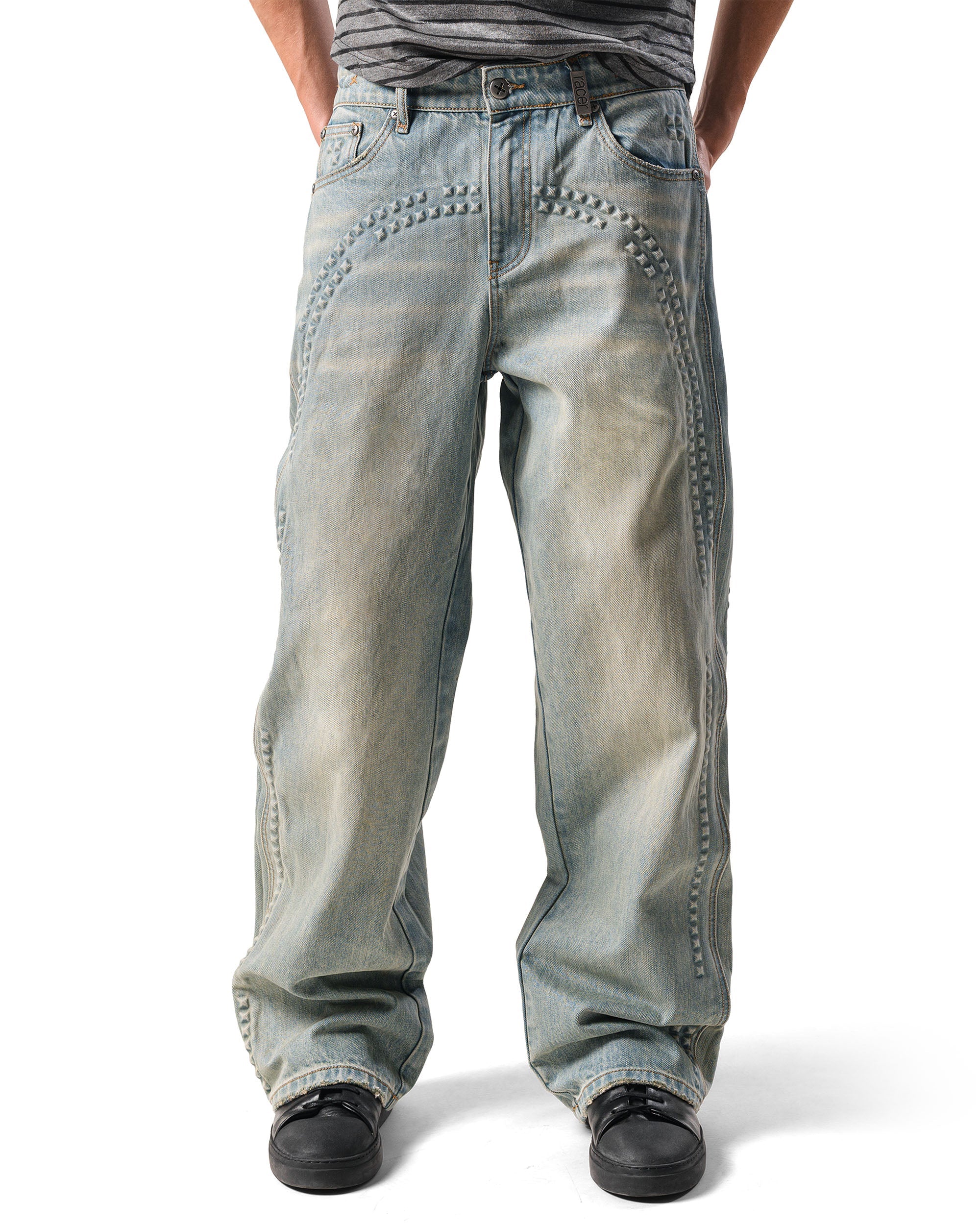 Pyramid embossed denim