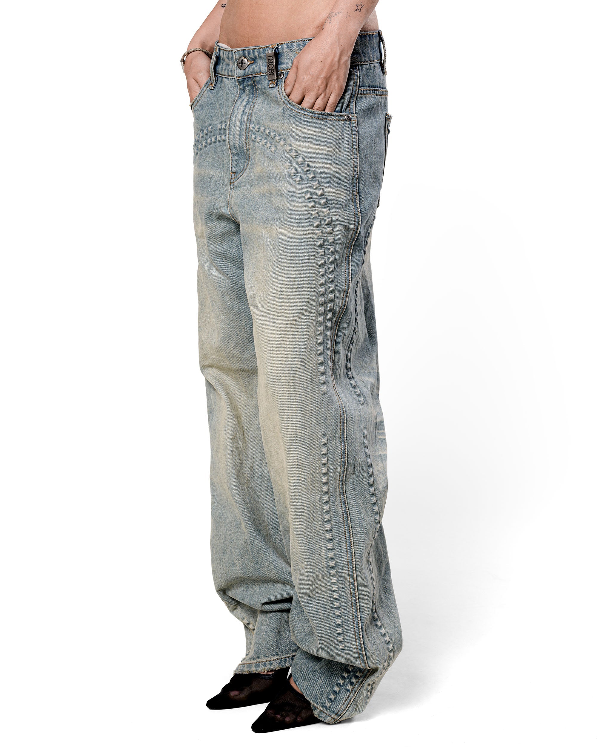 Pyramid embossed denim