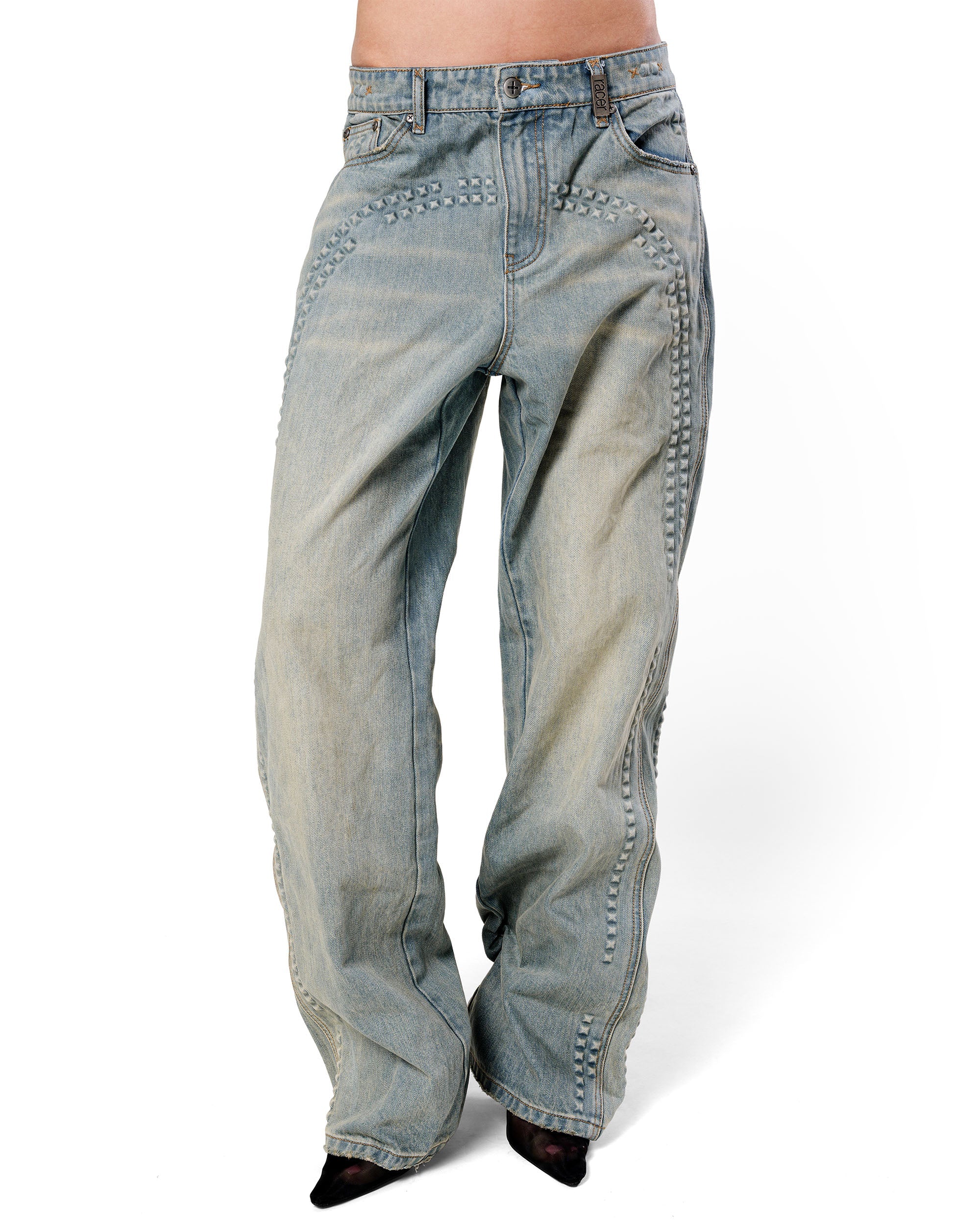 Pyramid embossed denim