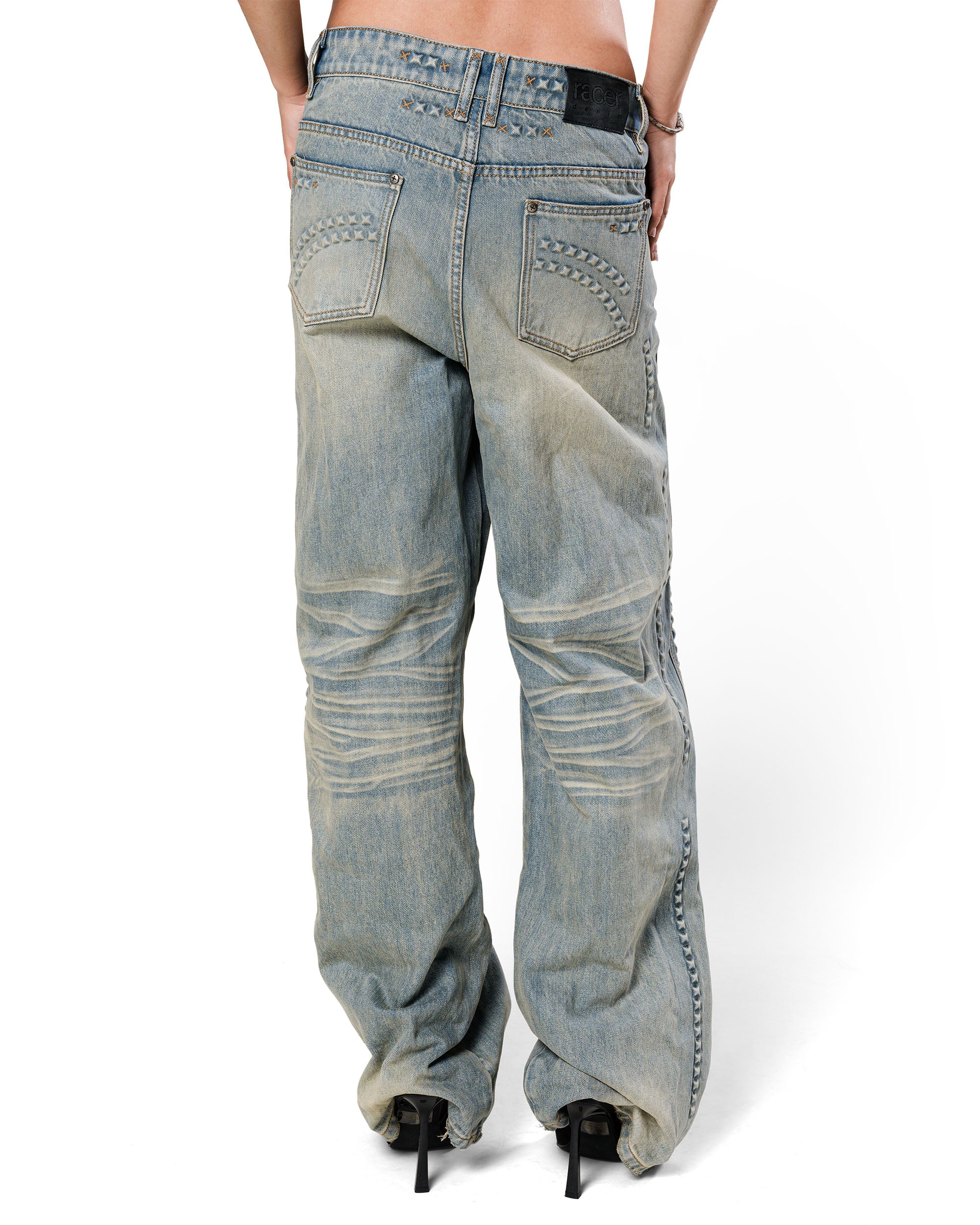 Pyramid embossed denim