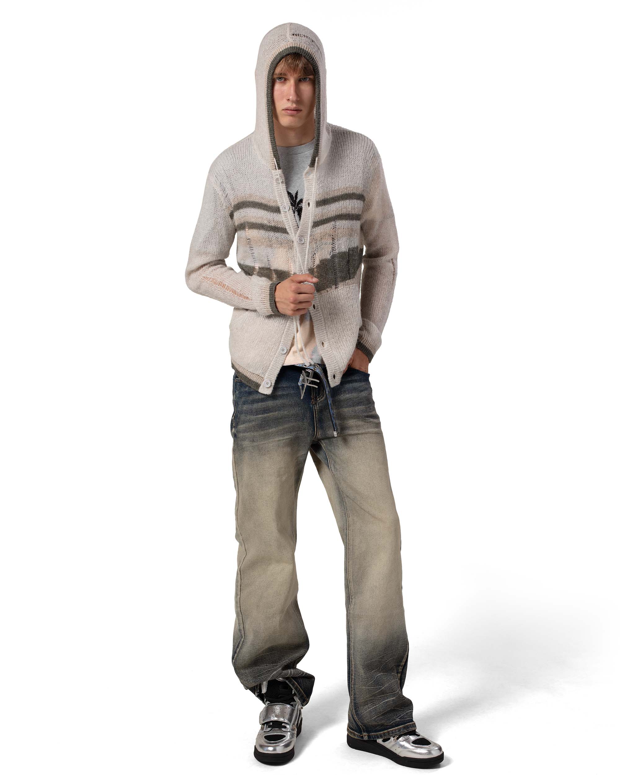 Beige hooded cardigan