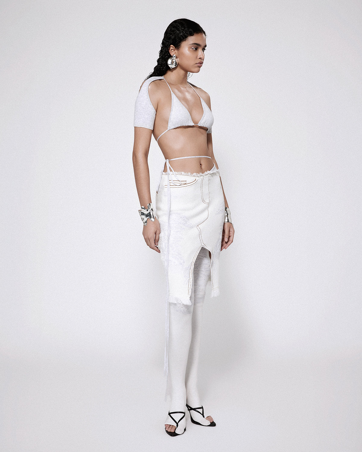 Bikini knit skirt white denim
