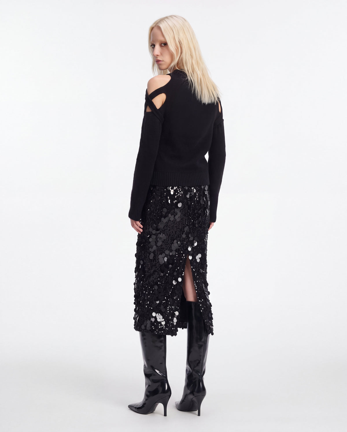 Hybrid sequin skirt black