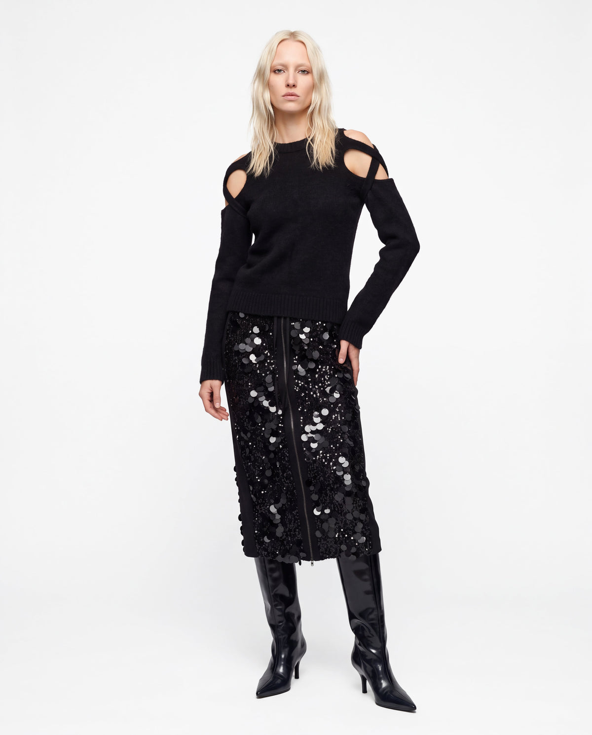 Hybrid sequin skirt black