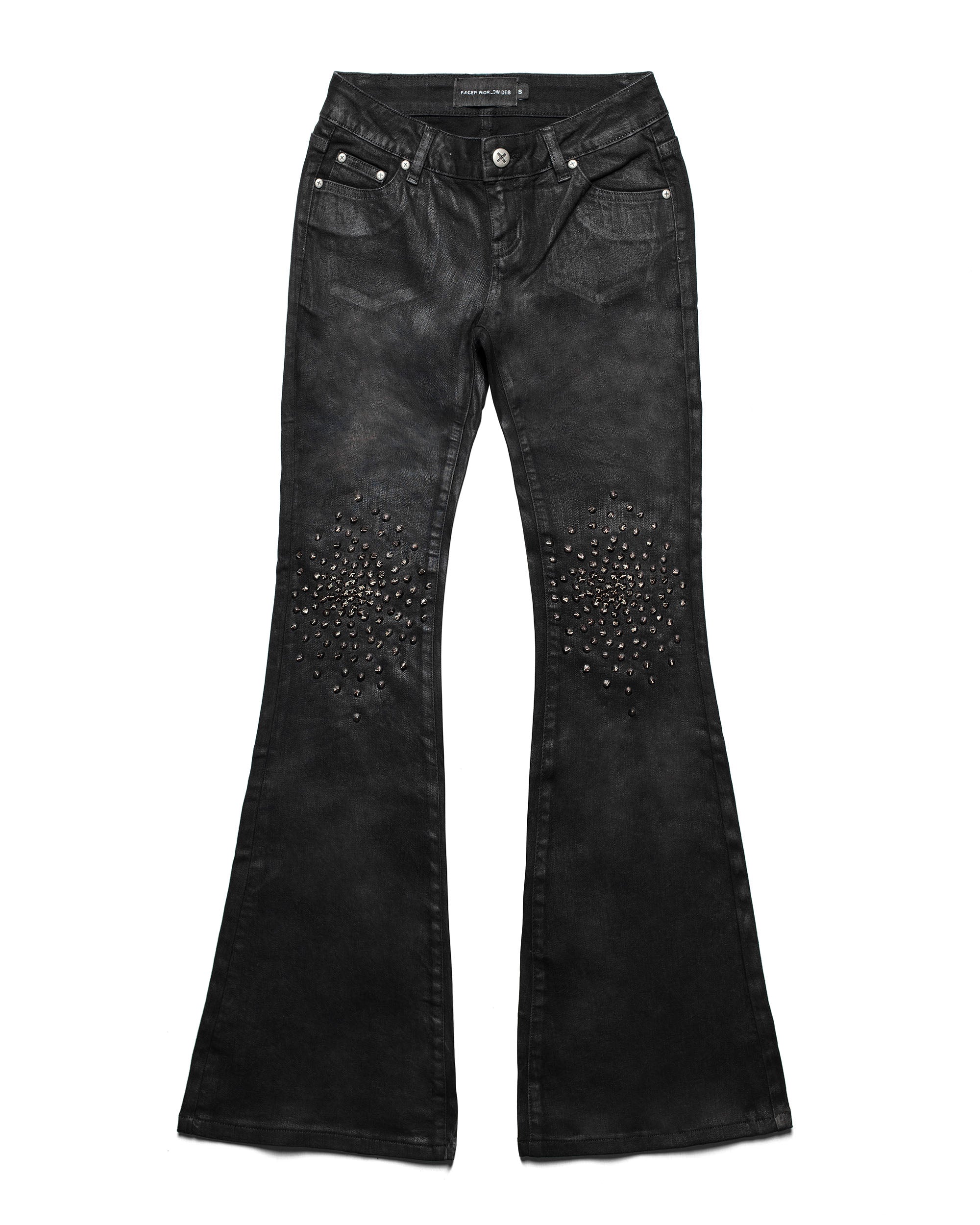 Black waxed spike denim