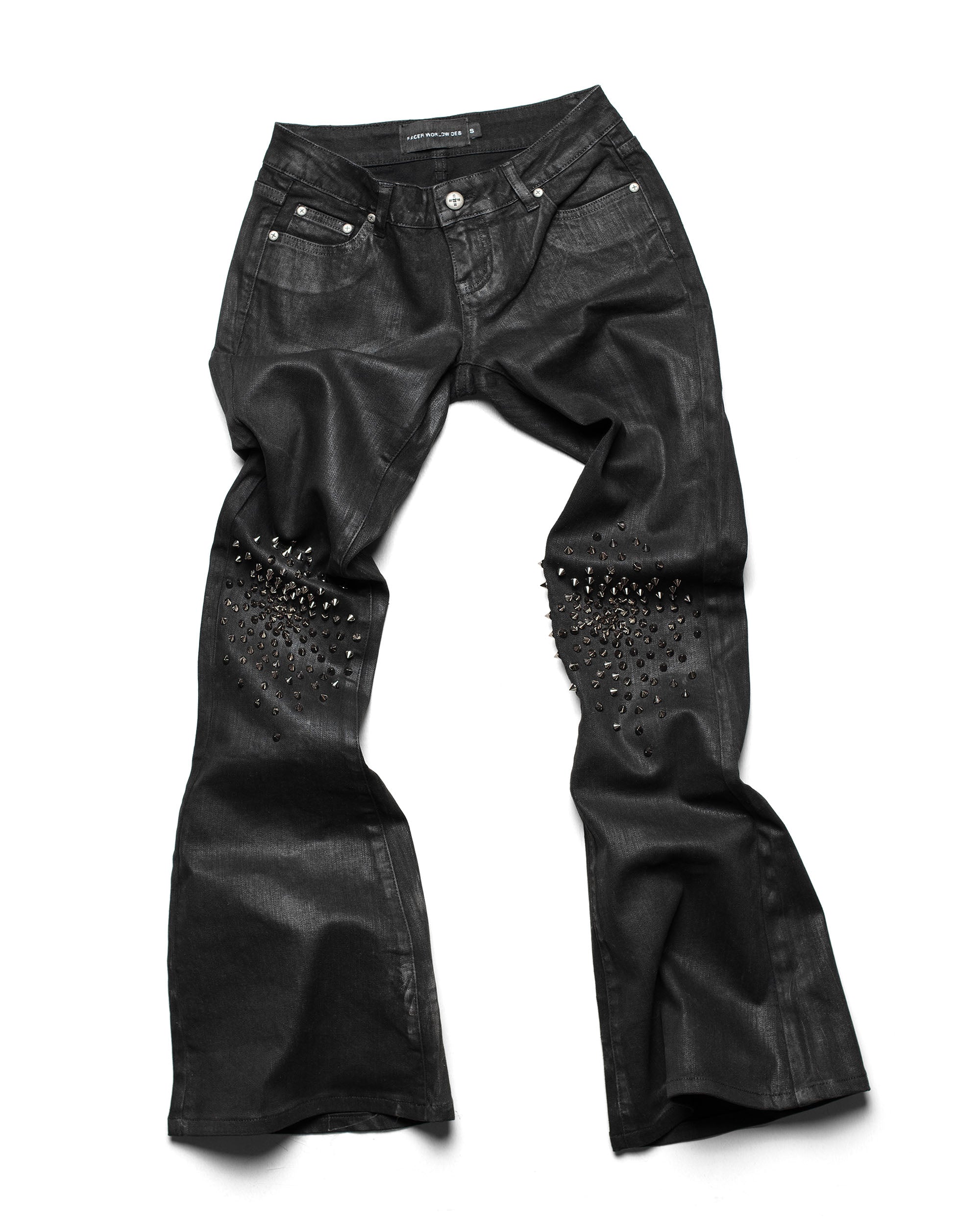 Black waxed spike denim