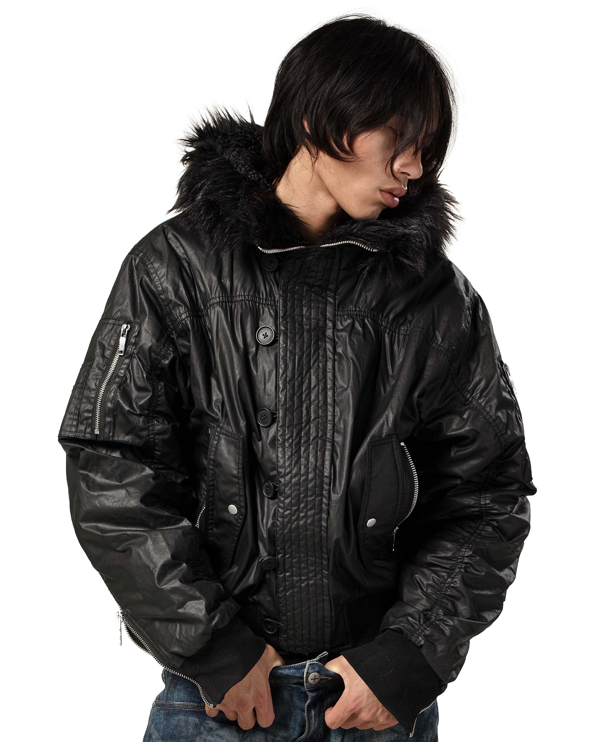Black waxed aviator bomber