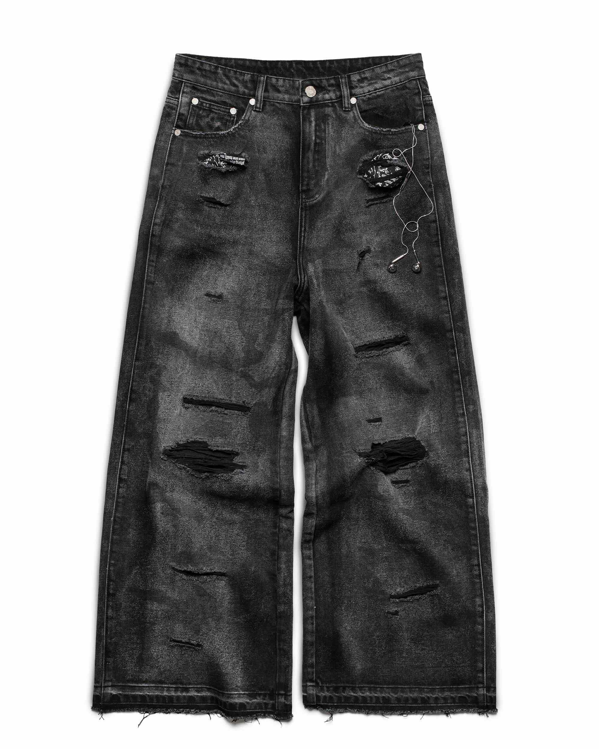 Black camo engraved denim
