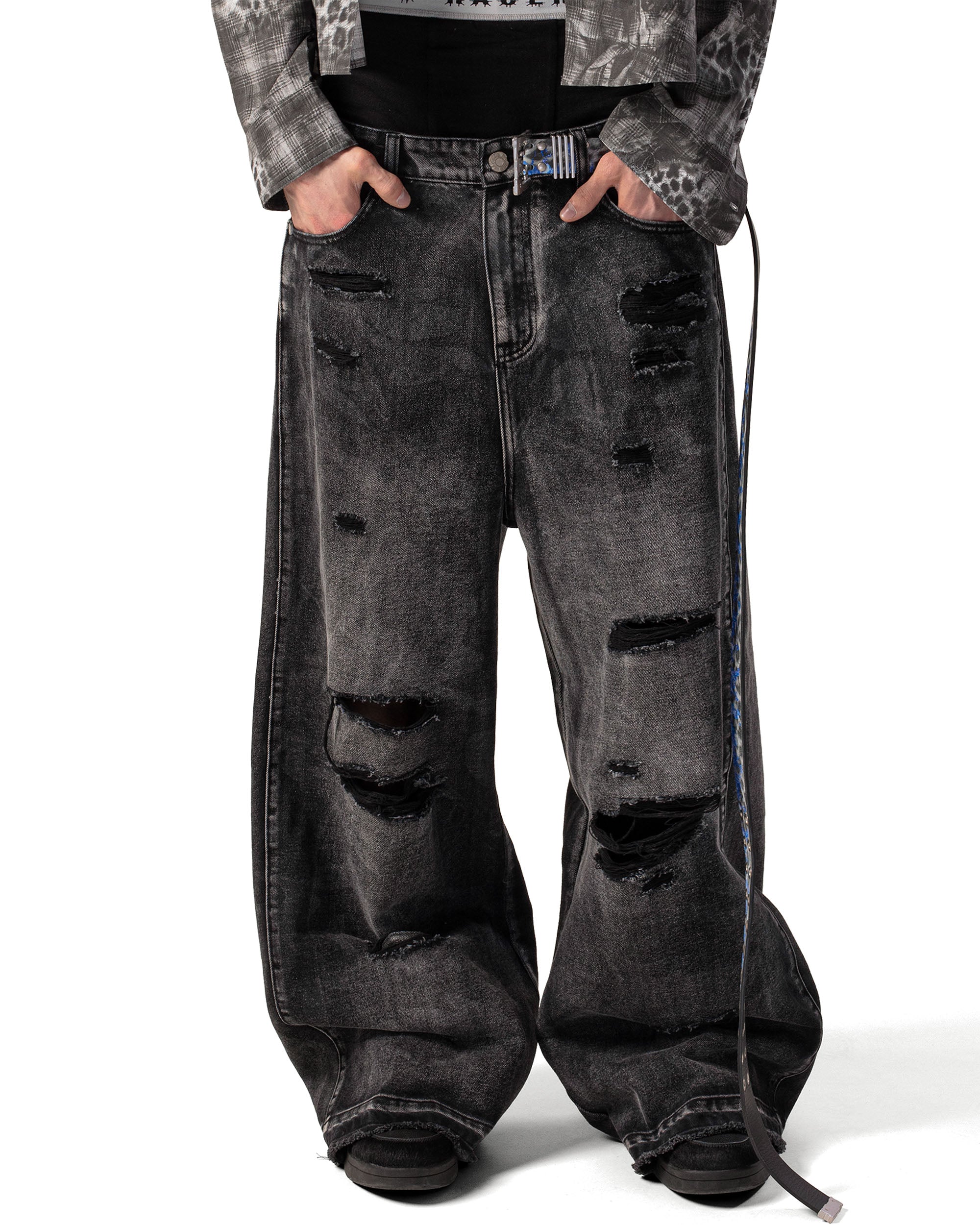 Black camo engraved denim