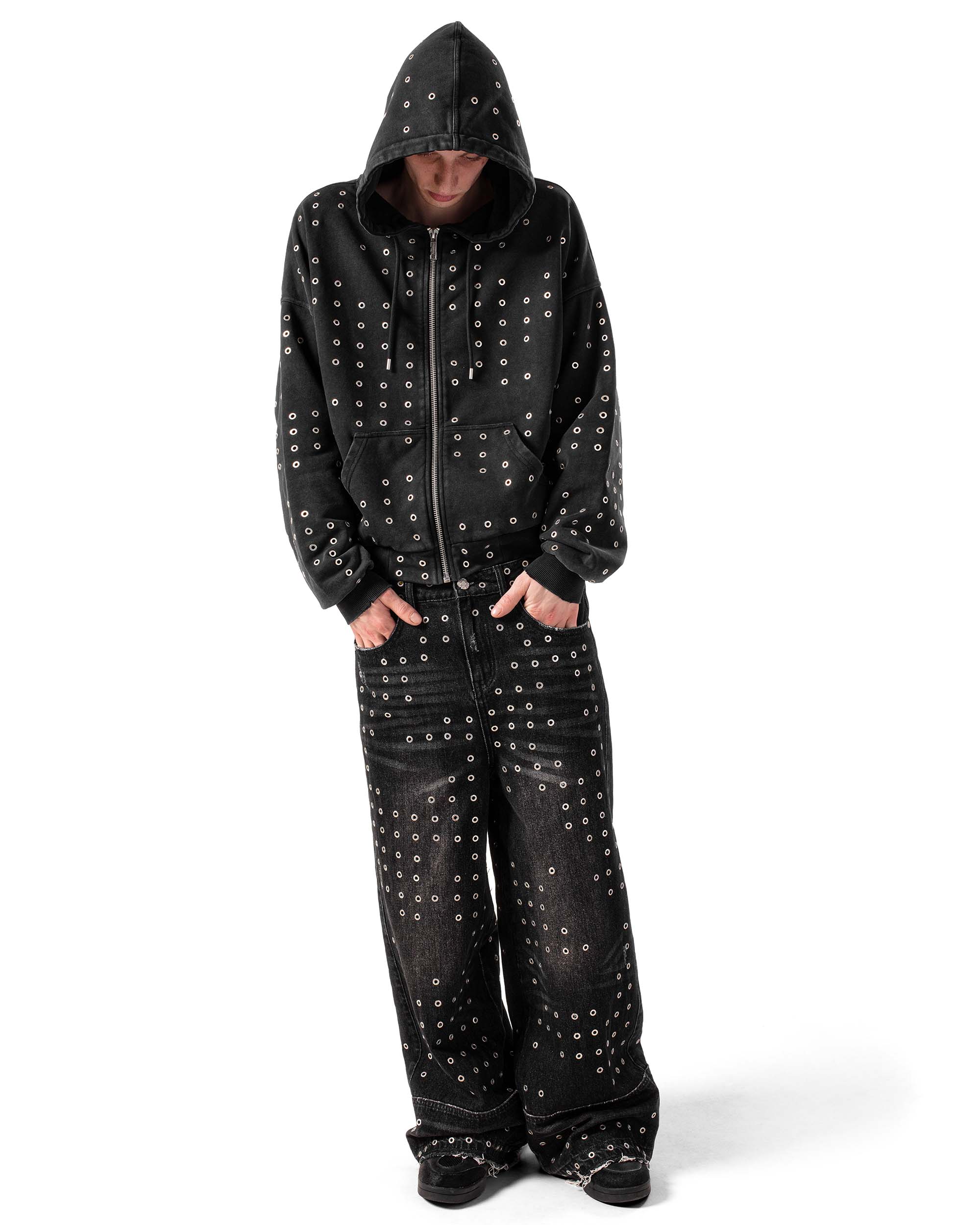 Black eyelet denim