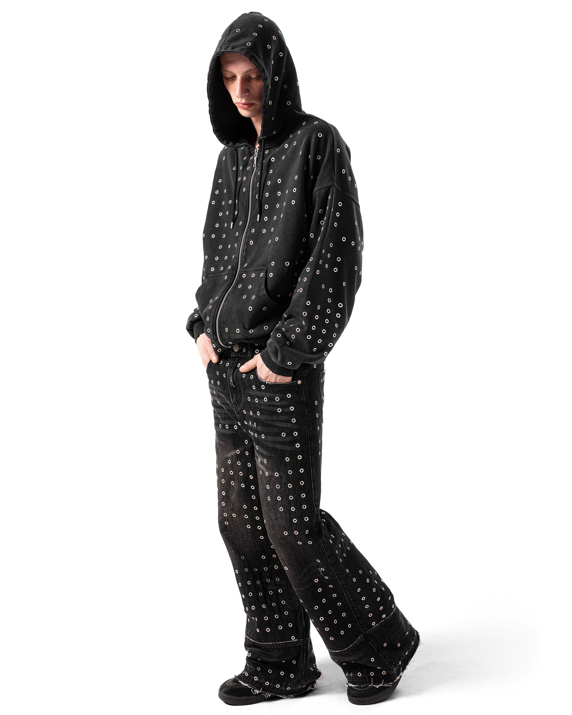 Black eyelet denim
