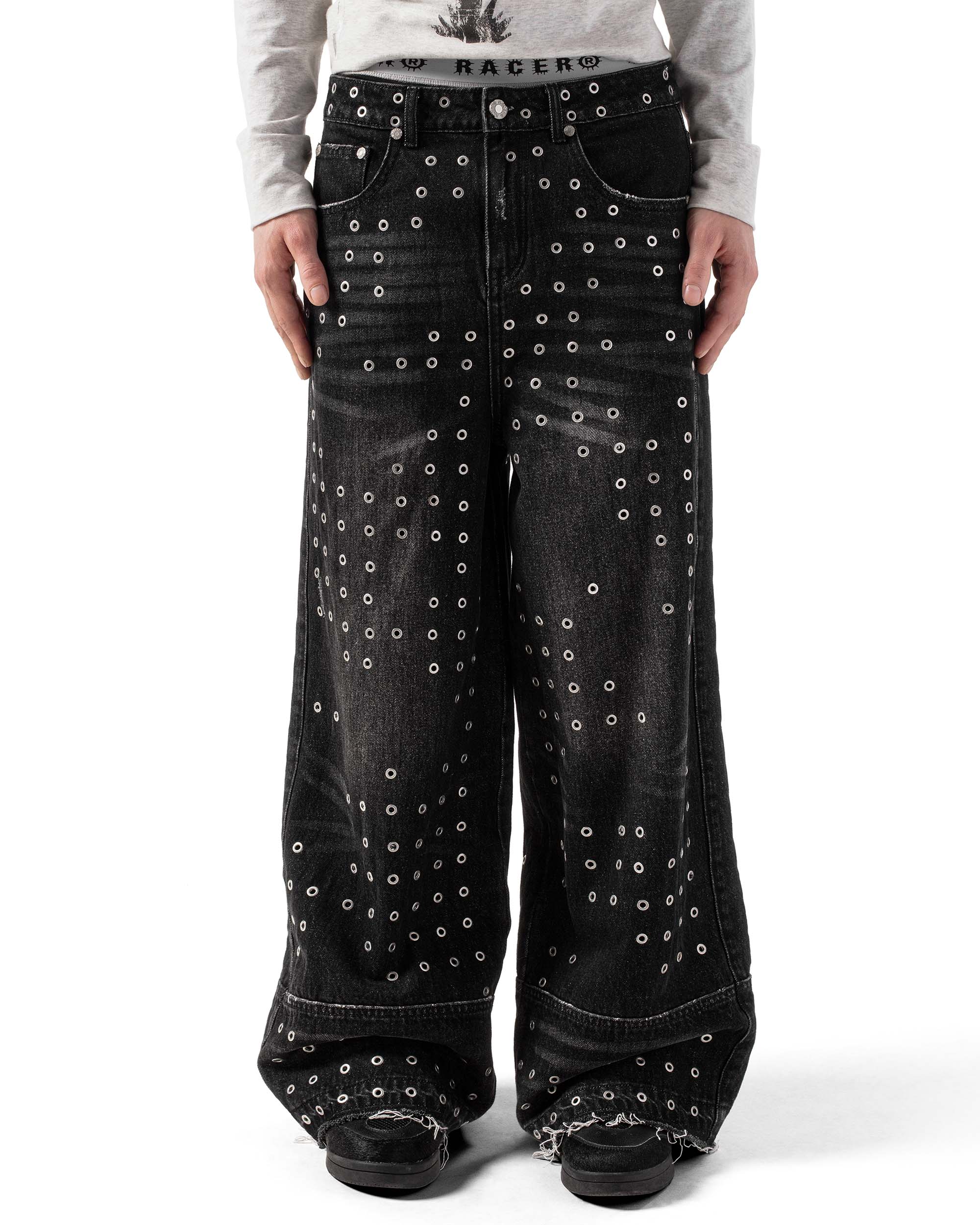 Black eyelet denim