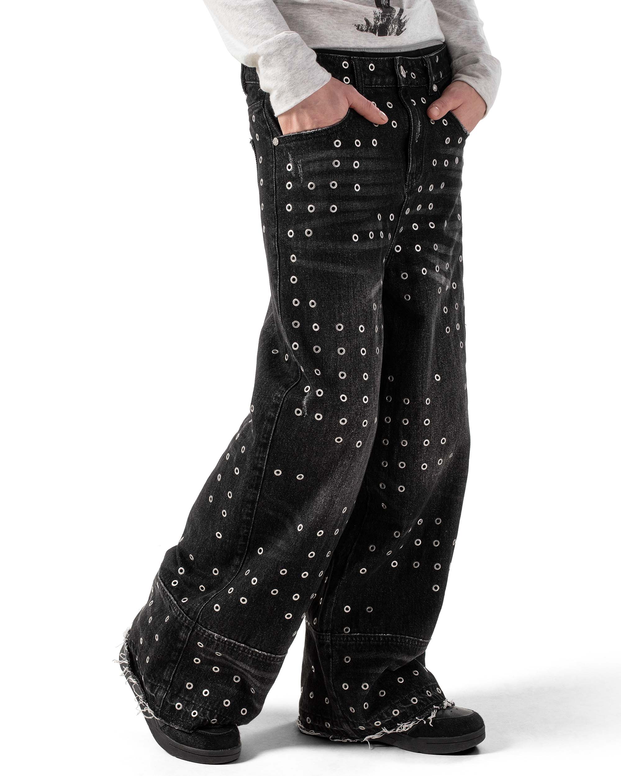 Black eyelet denim