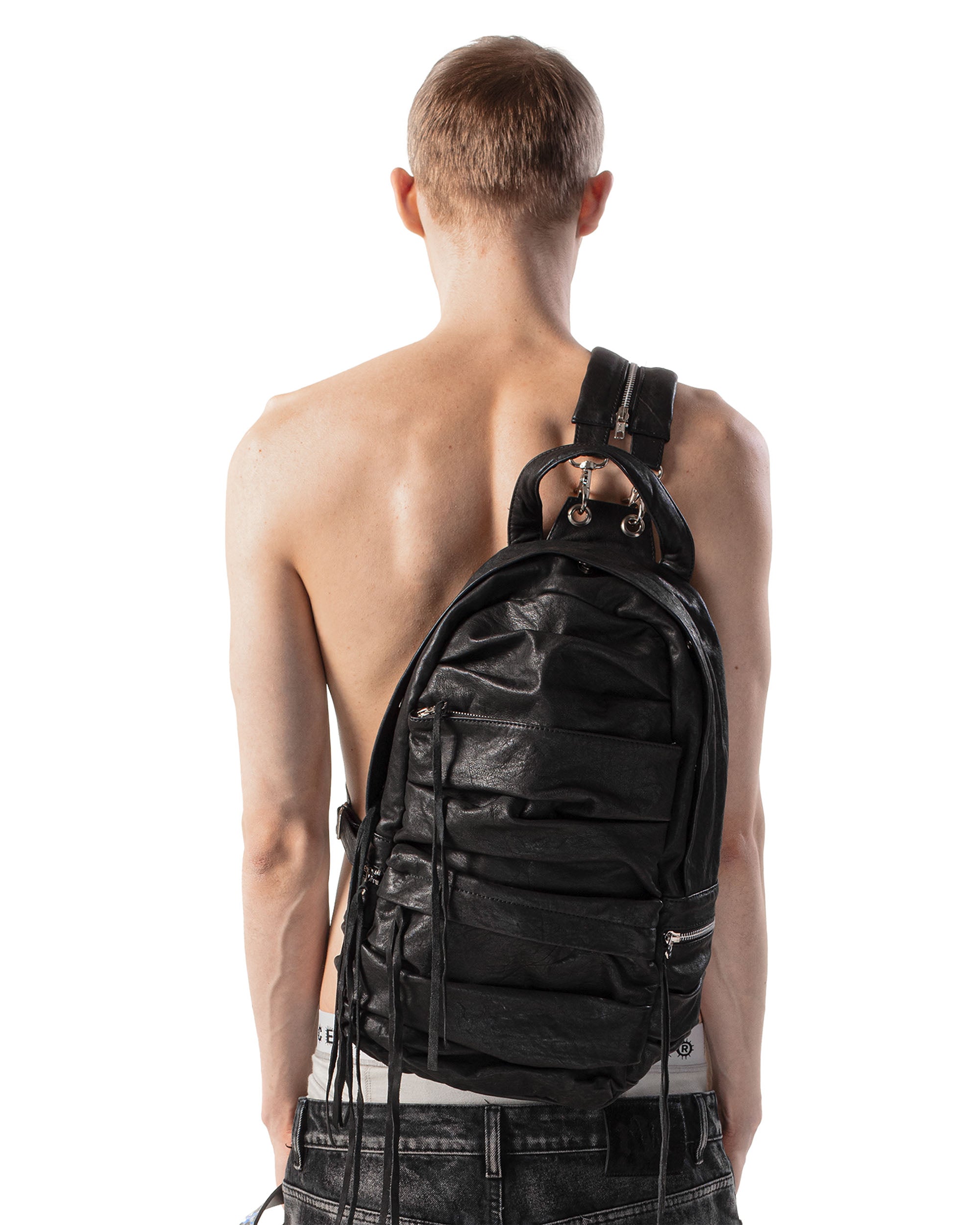 Split strap leather backpack