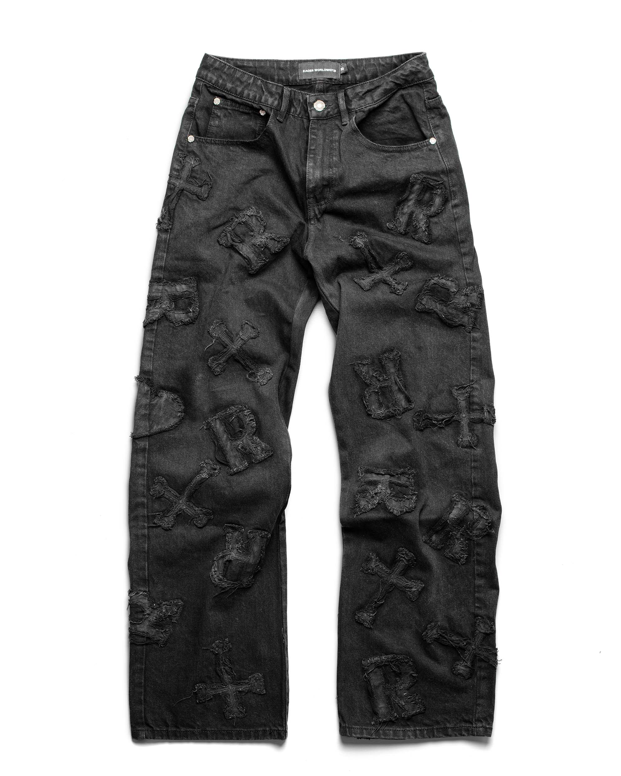 Black patch denim