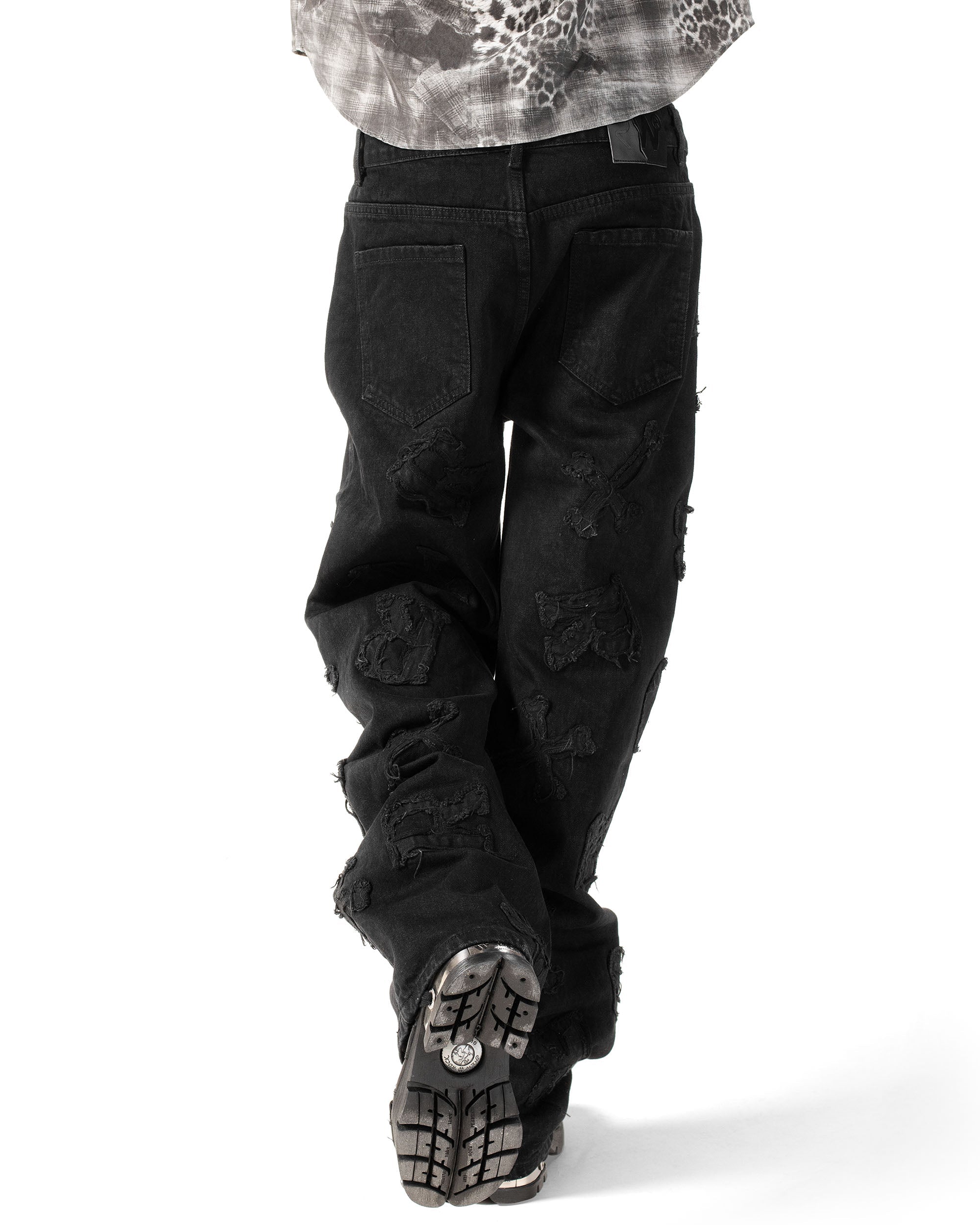 Black patch denim