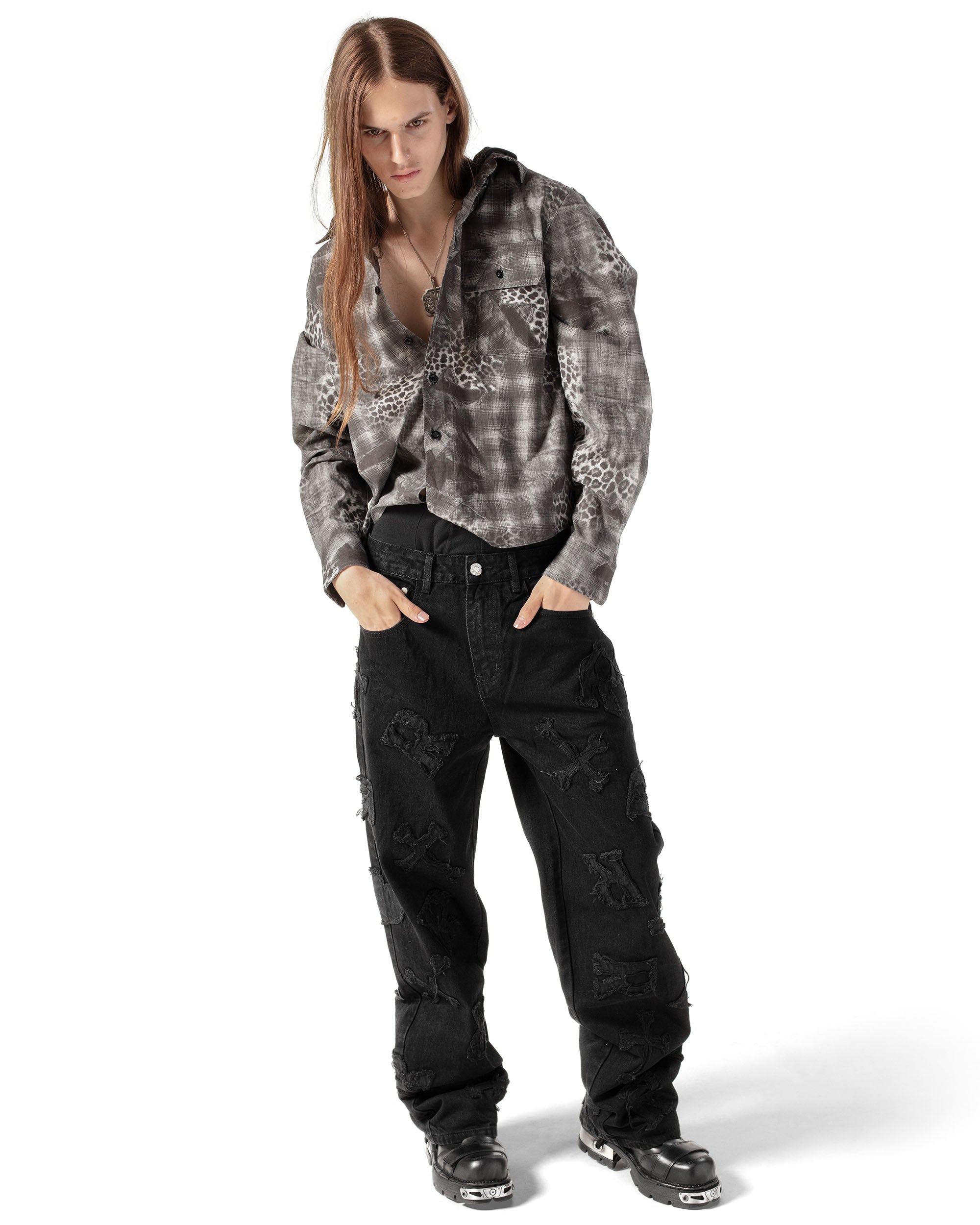 Black patch denim
