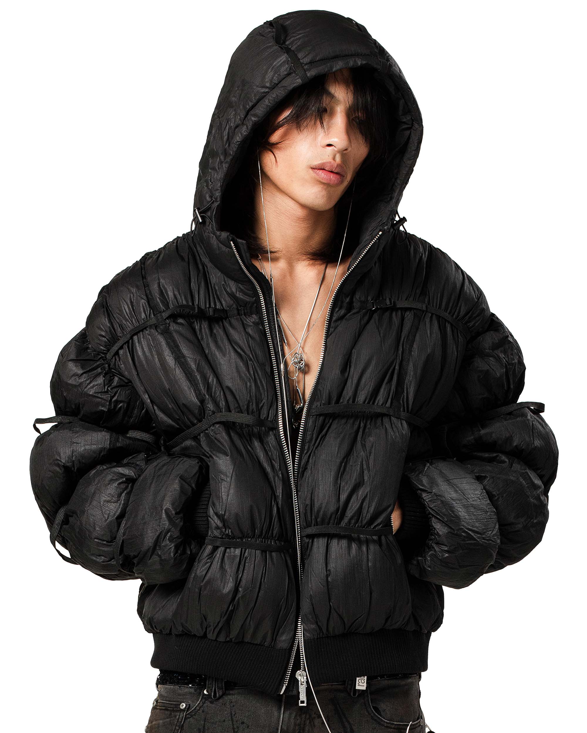 Black puffer jacket x