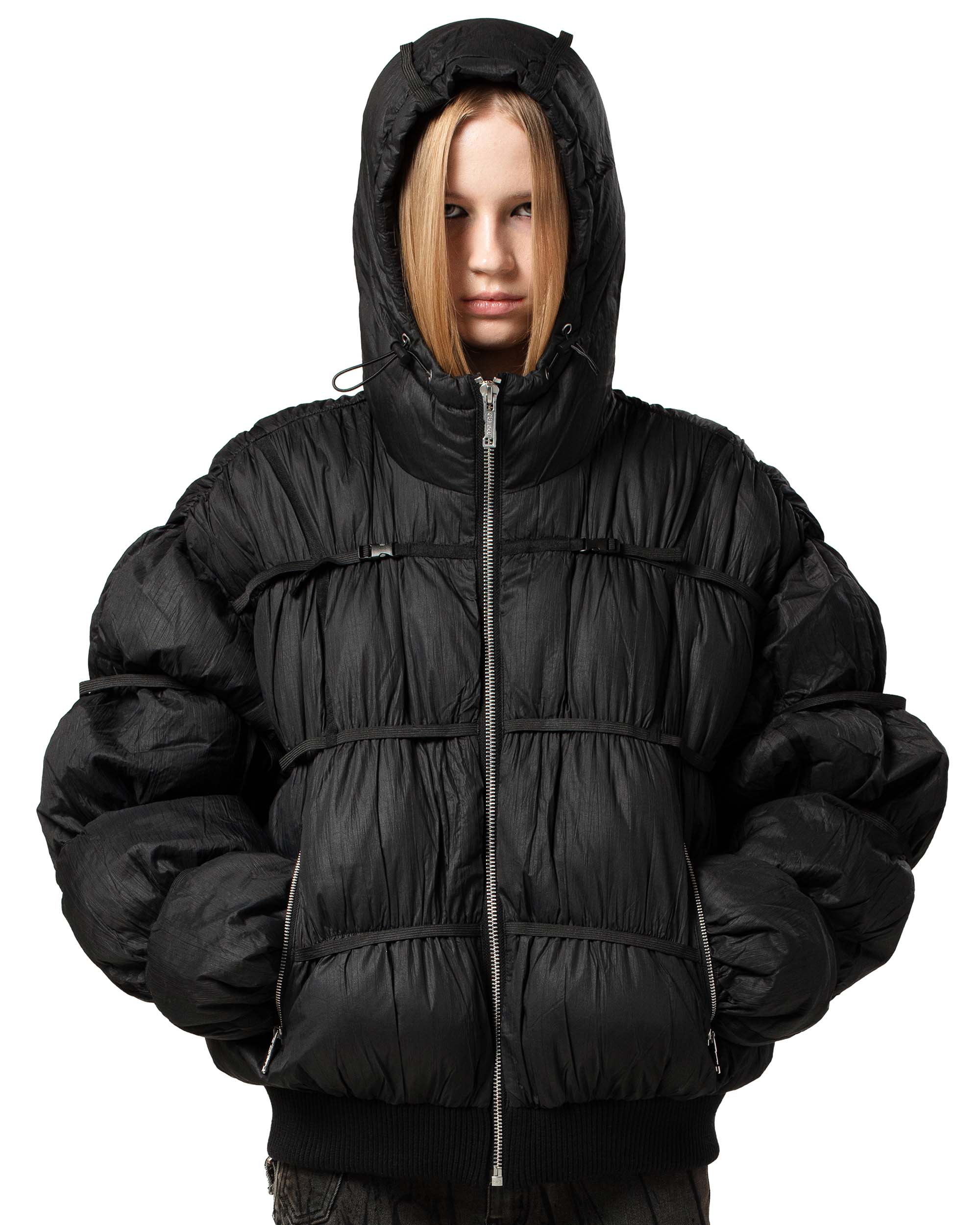 Black puffer jacket x