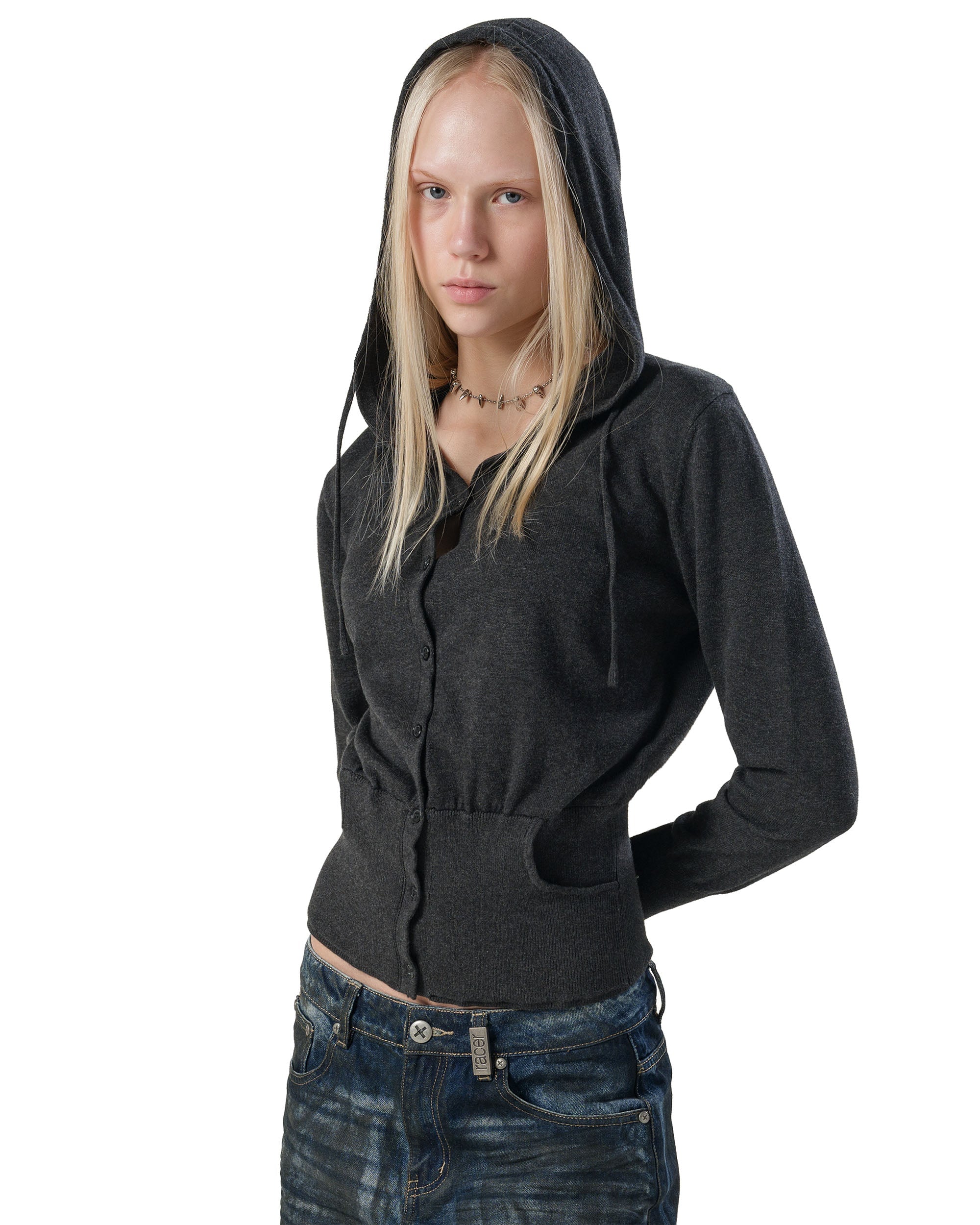 Fitted knit hoodie
