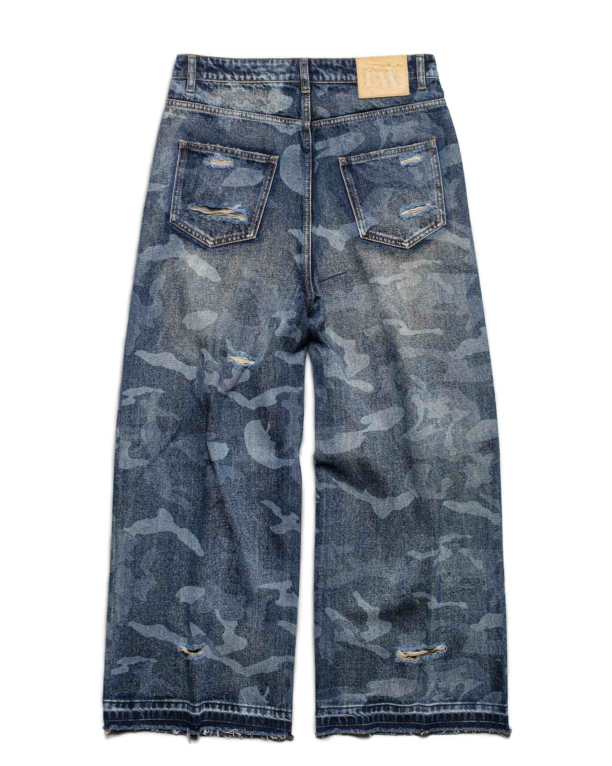 Blue camo engraved denim