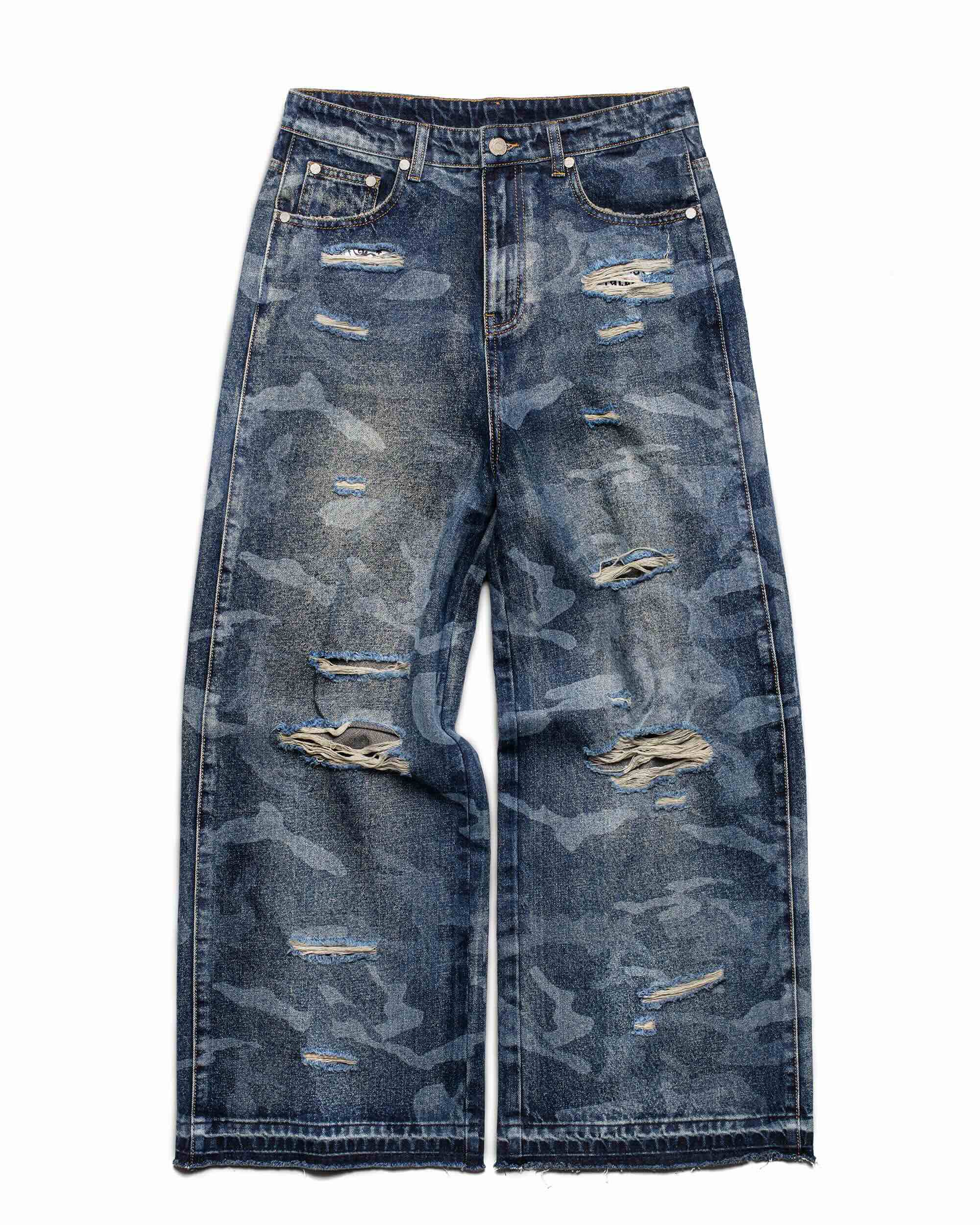 Blue camo engraved denim