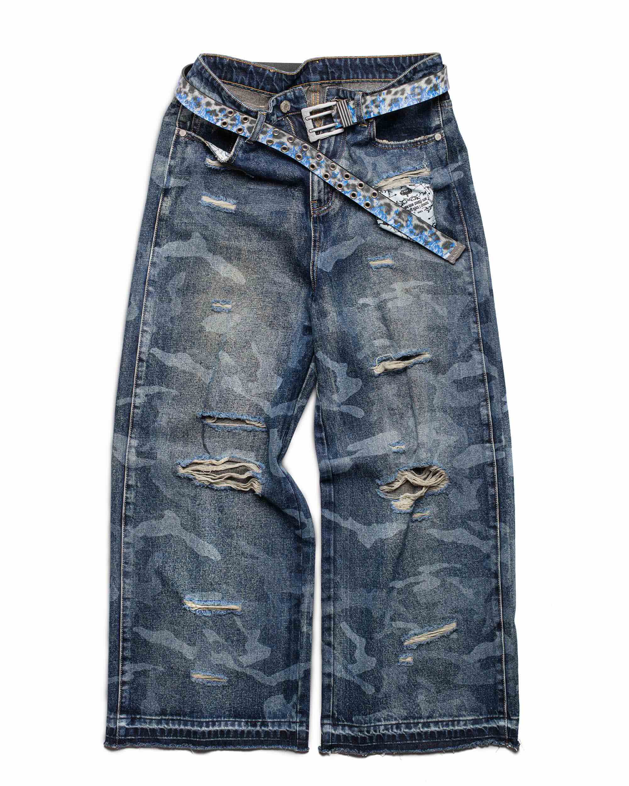 Blue camo engraved denim