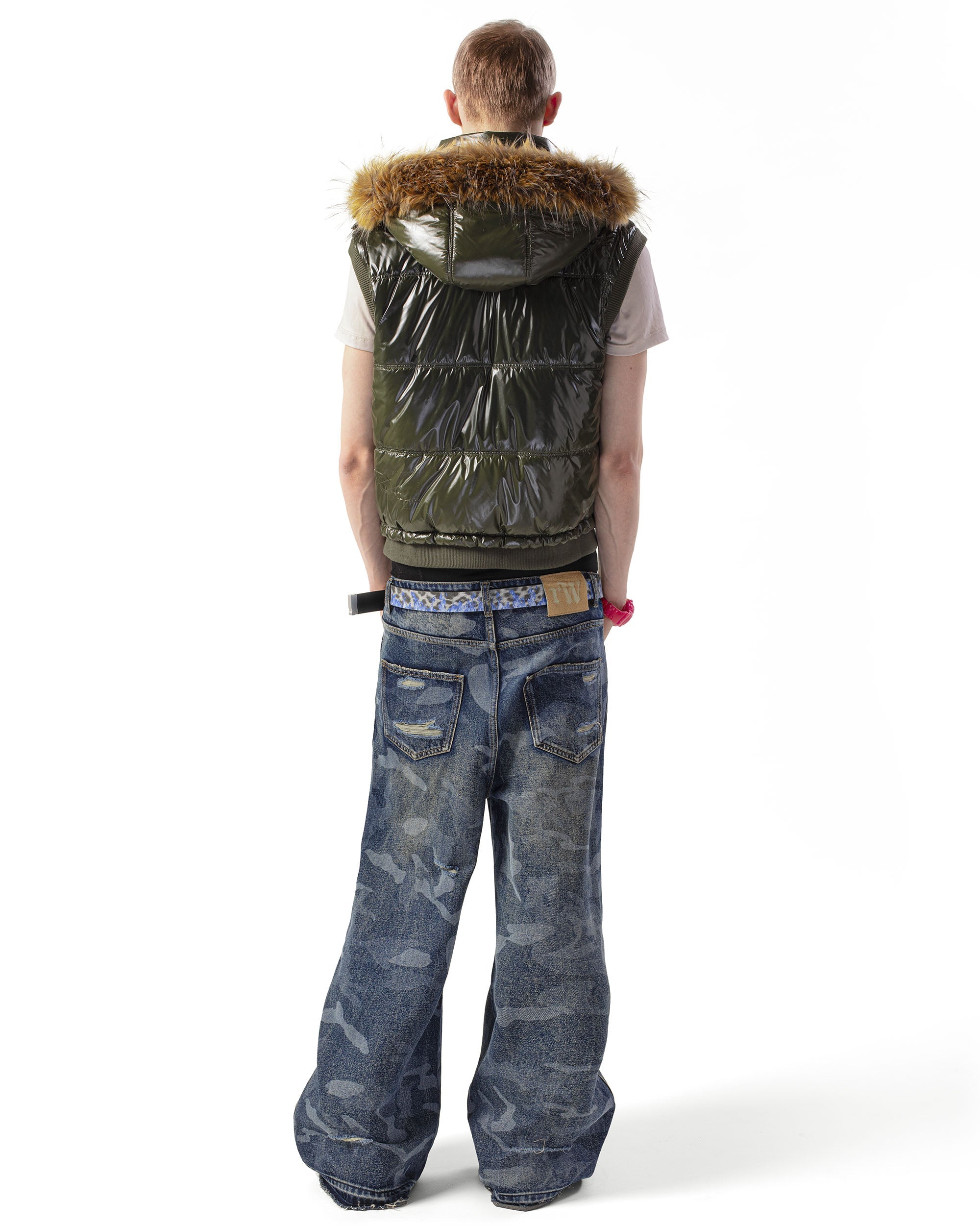 Blue camo engraved denim