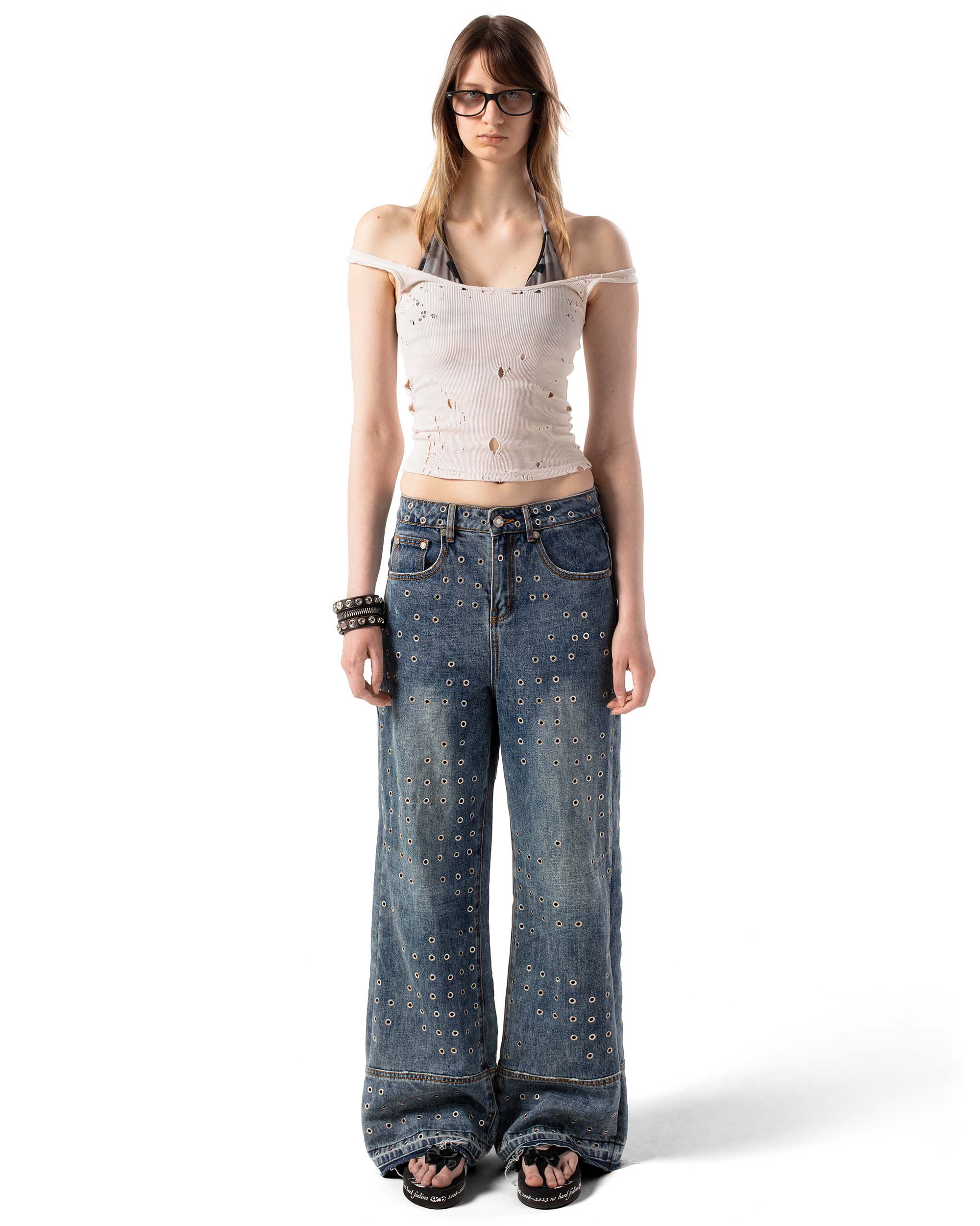 Blue eyelet denim