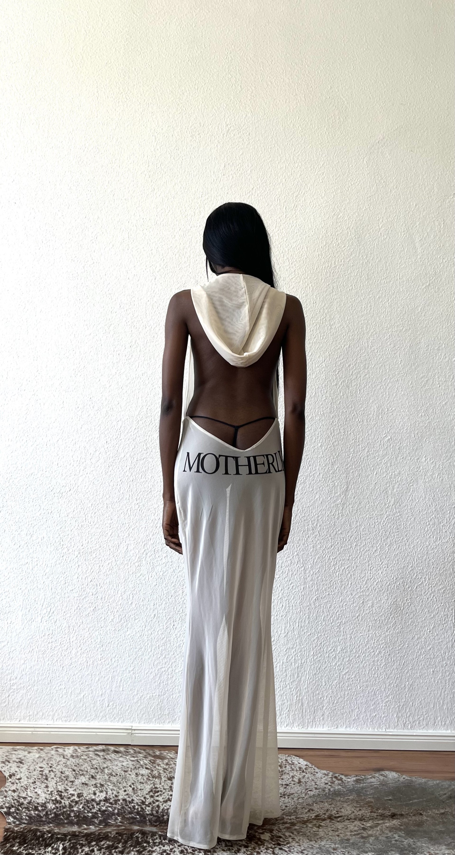 See-through long maxi dress "motherly" / "mother" creme