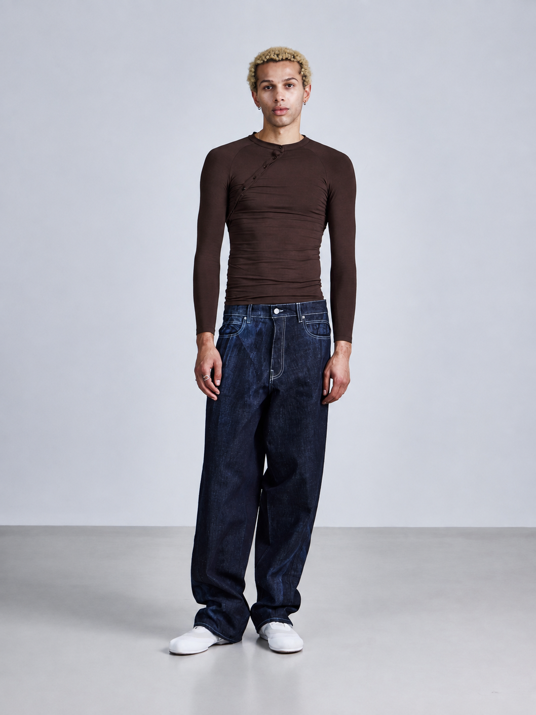 Asymmetric henley long sleeve