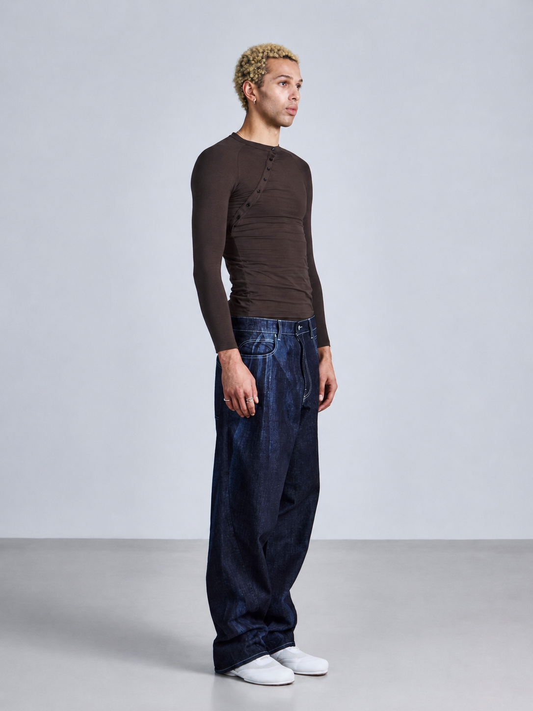 Asymmetric henley long sleeve