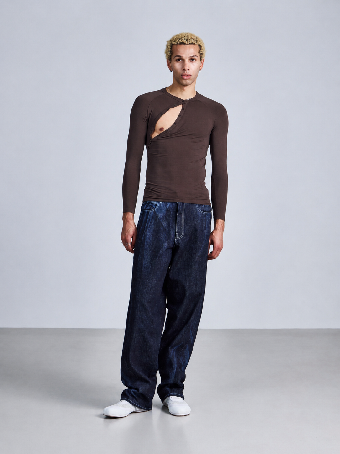 Asymmetric henley long sleeve