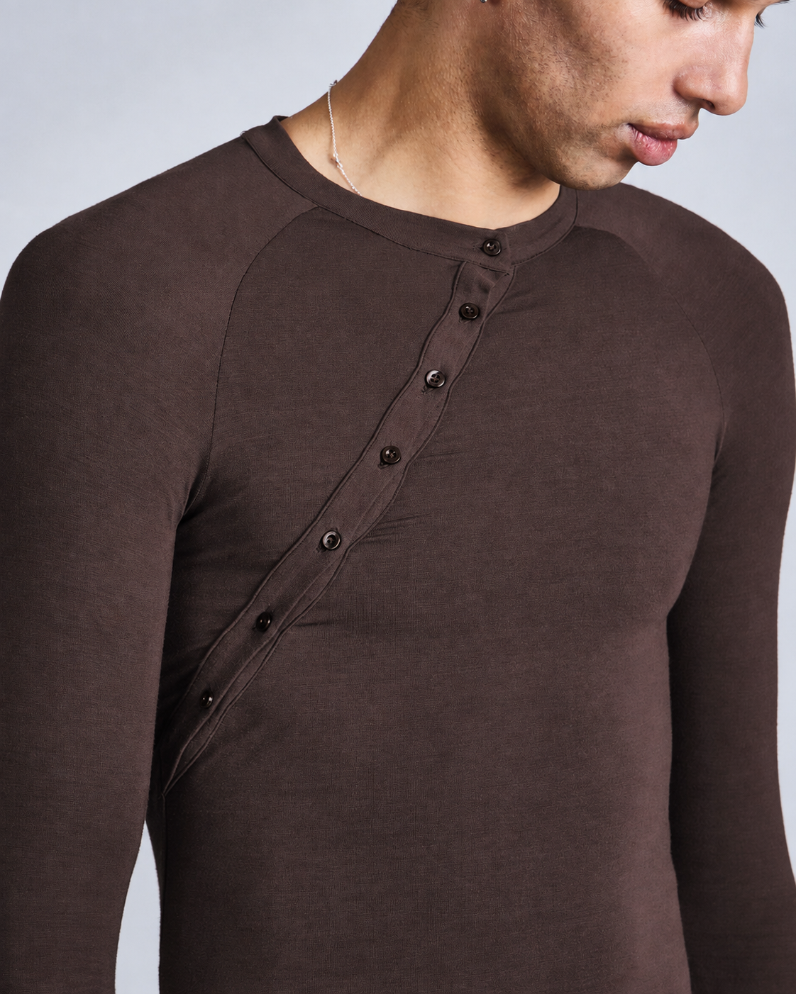 Asymmetric henley long sleeve