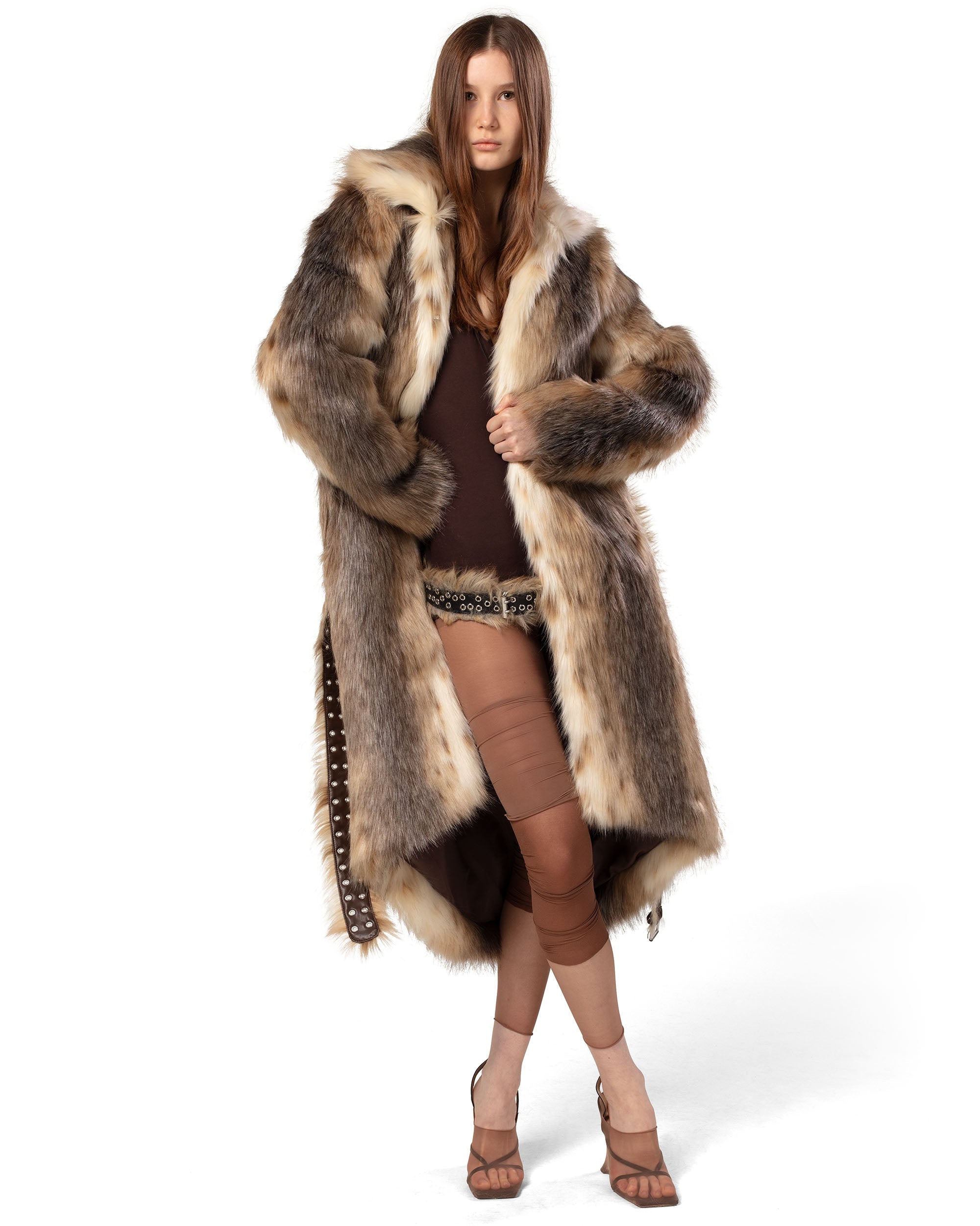Long coyote fur coat