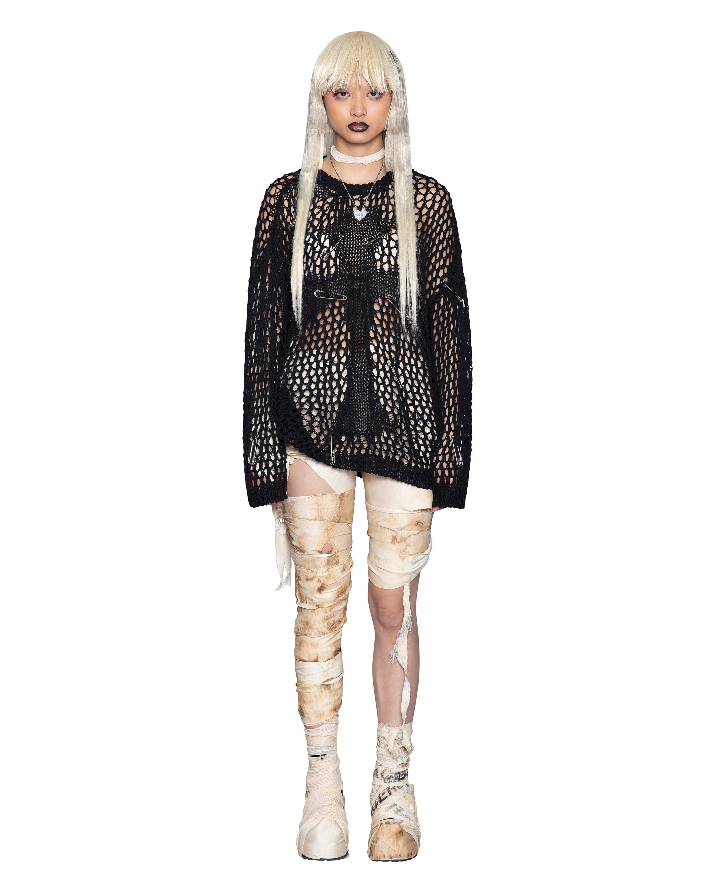 Black cross net sweater