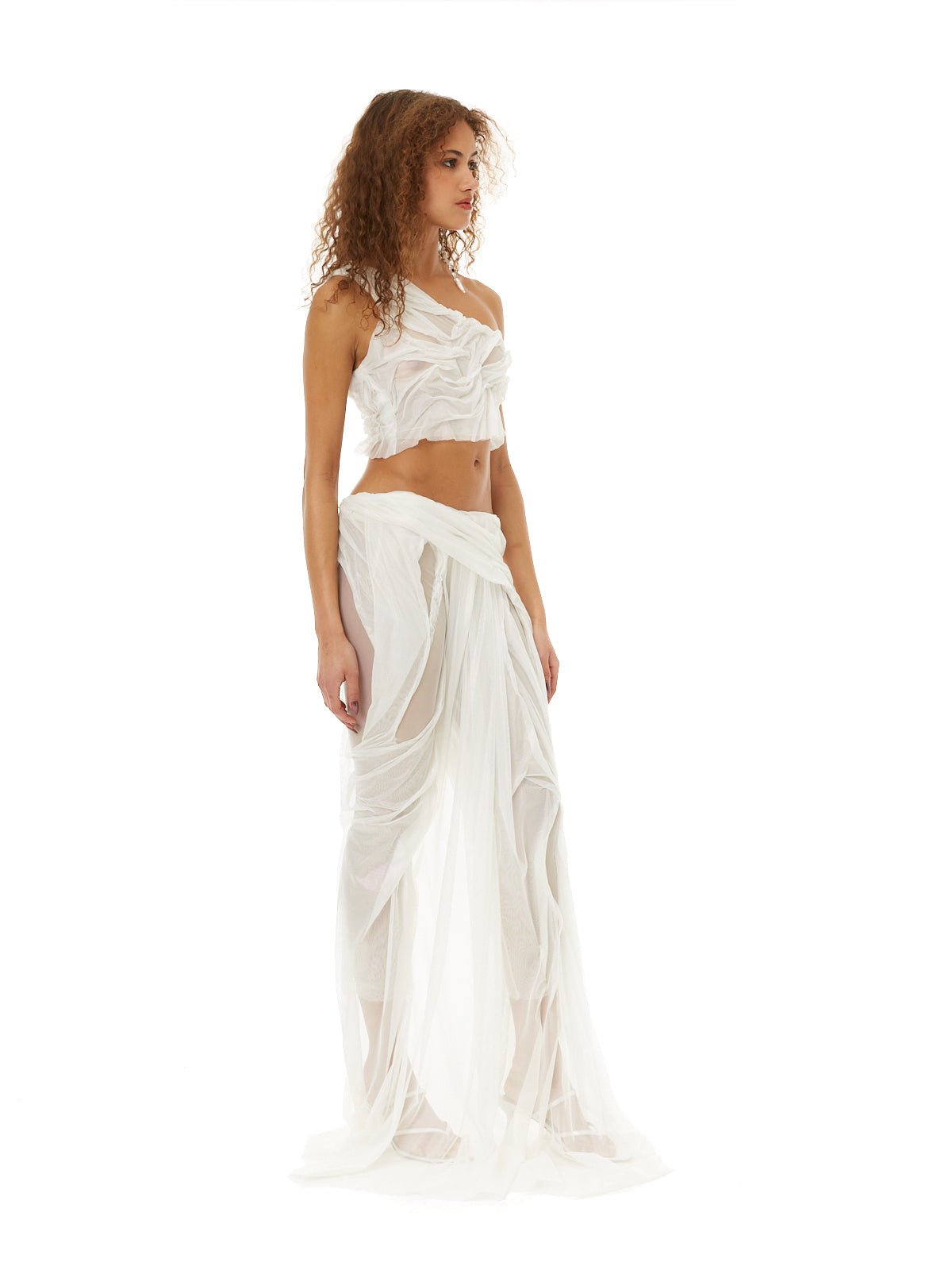 Pearlescent one-shoulder crop top