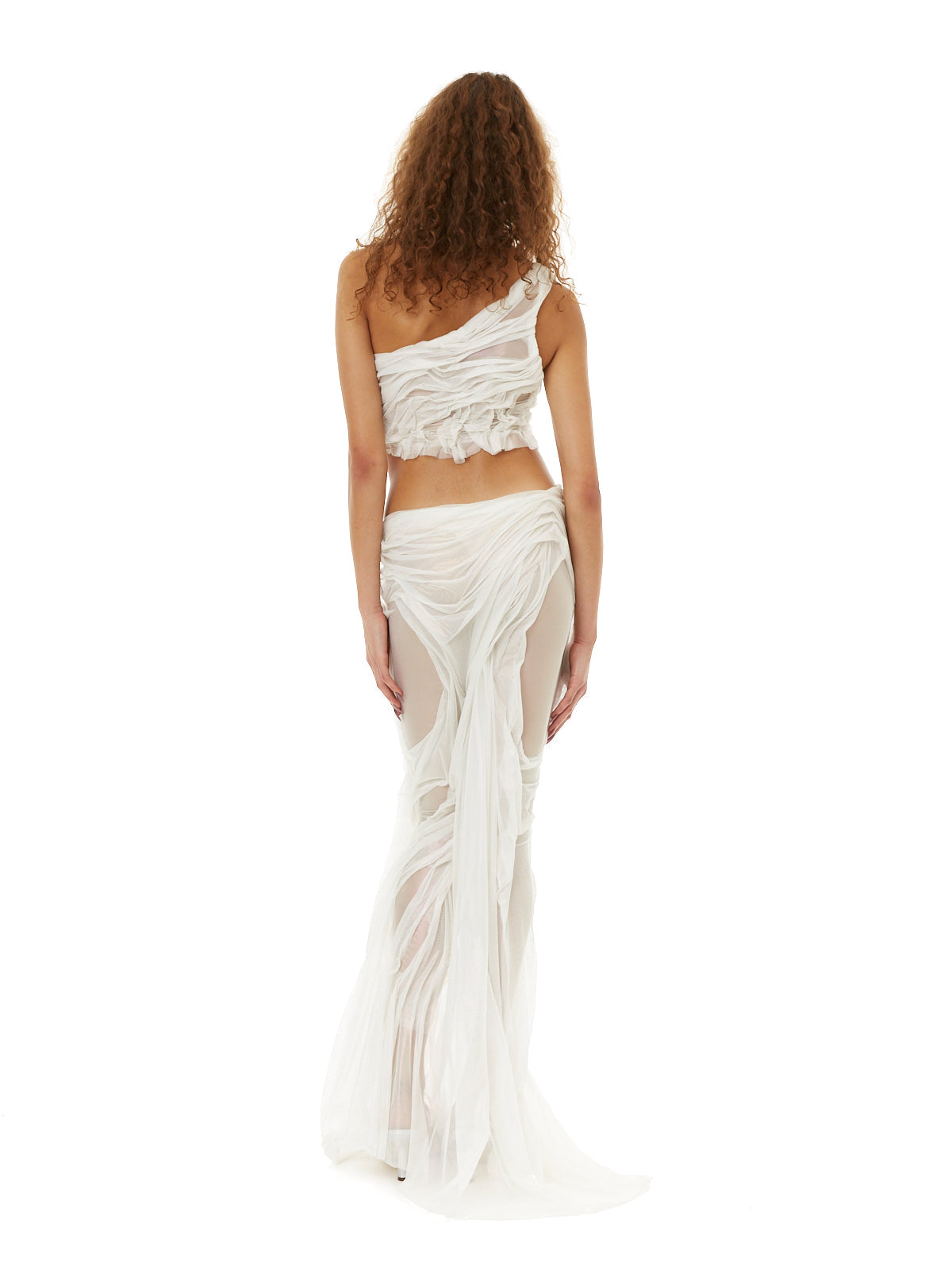 Pearlescent one-shoulder crop top