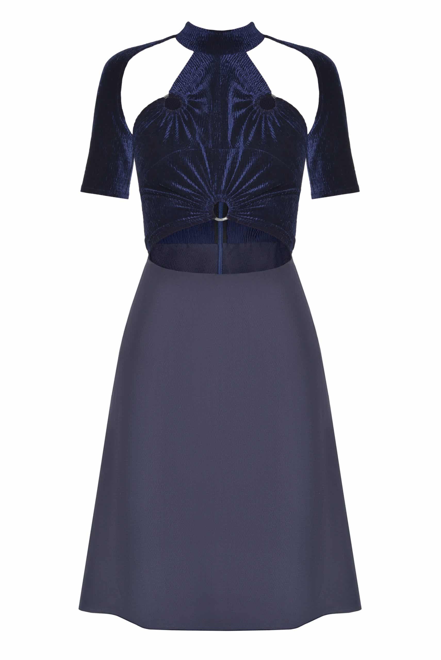 Blue silk velvet dress