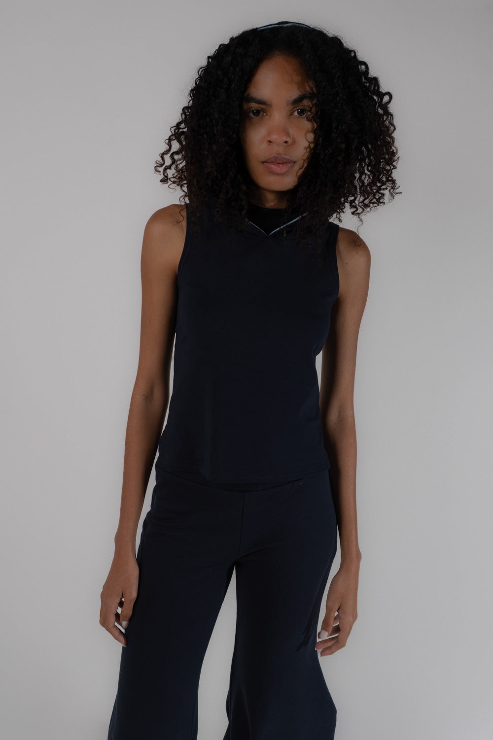 Jersey hood backless tank
