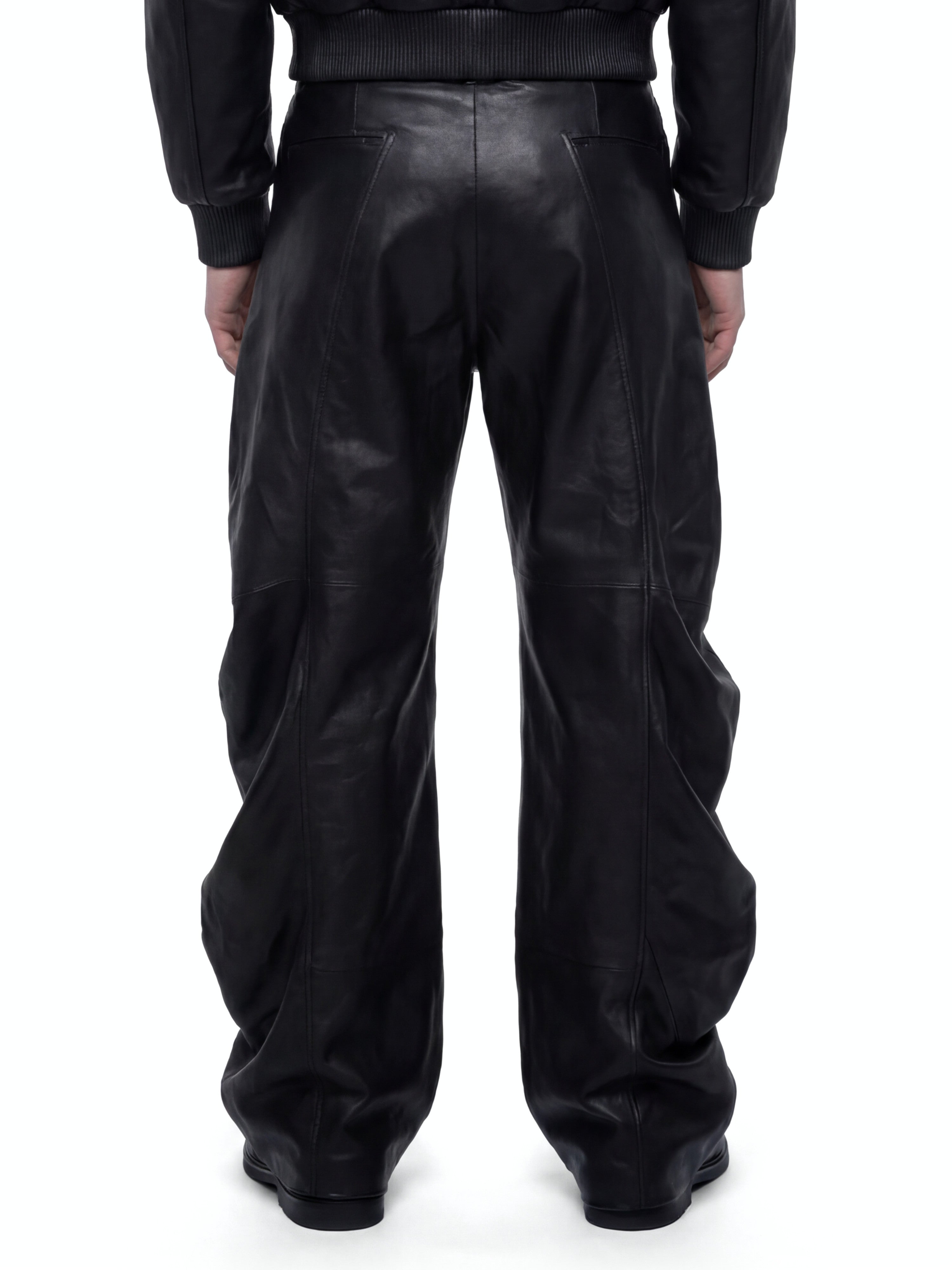 Black deflated leather trousers