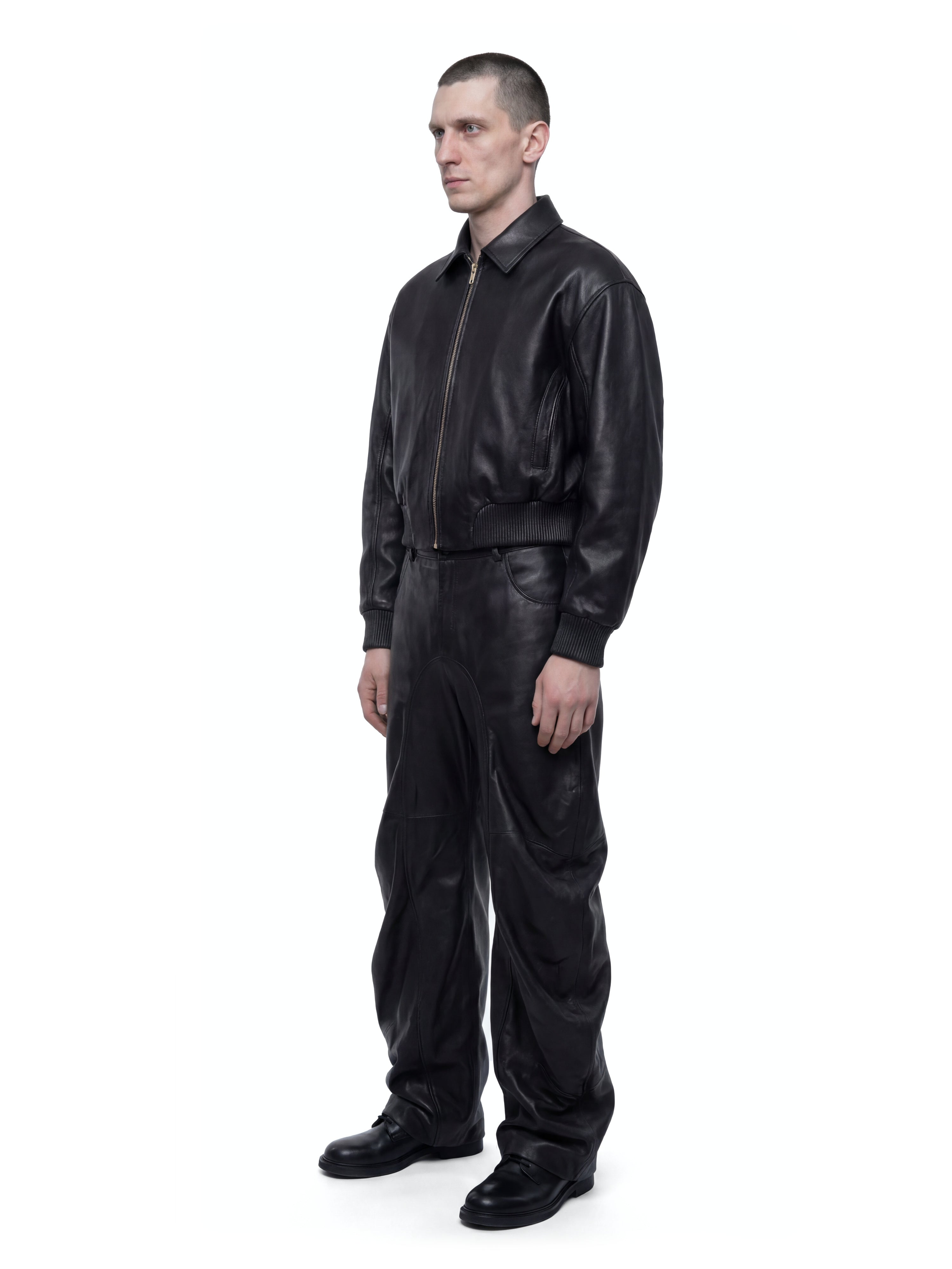 Black deflated leather trousers
