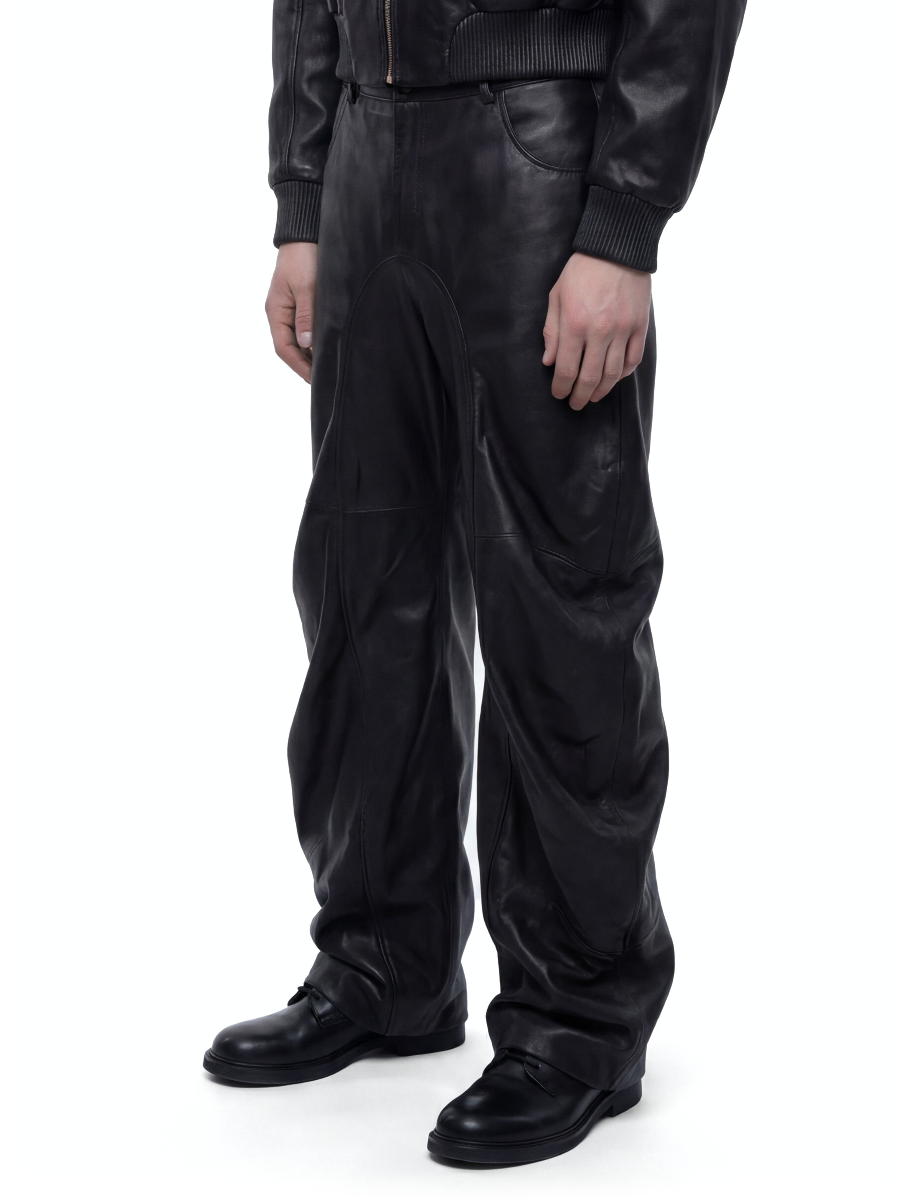 Black deflated leather trousers