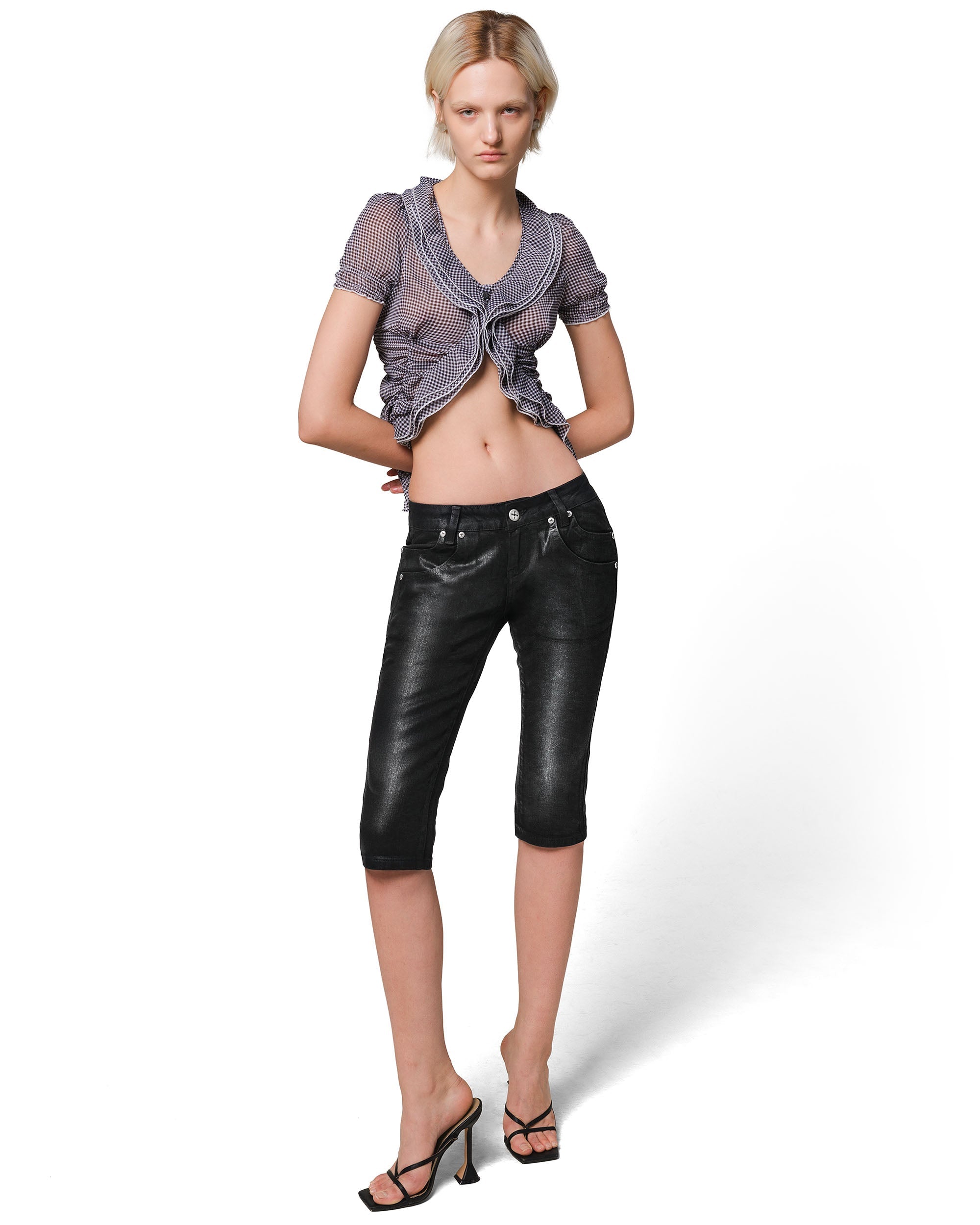 Waxed denim curve capri